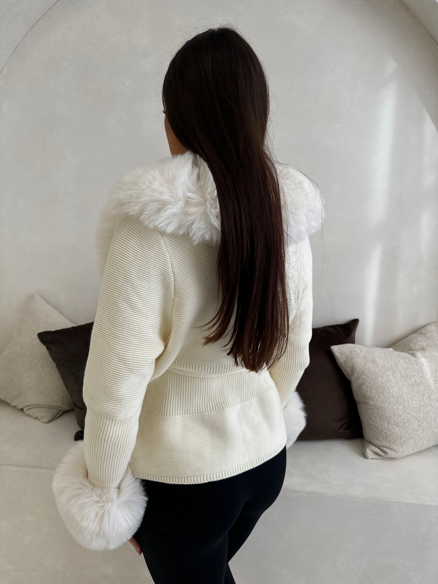 The ‘Geneva’ Faux Fur Cardigan Cream & White