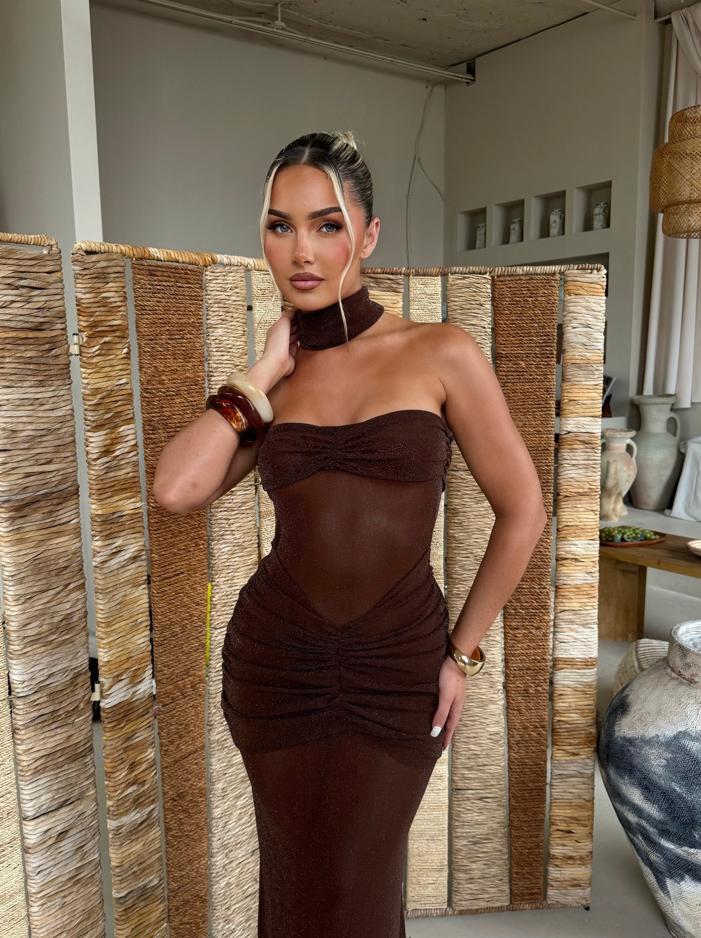 The ‘Evara’ Ruched Maxi Brown