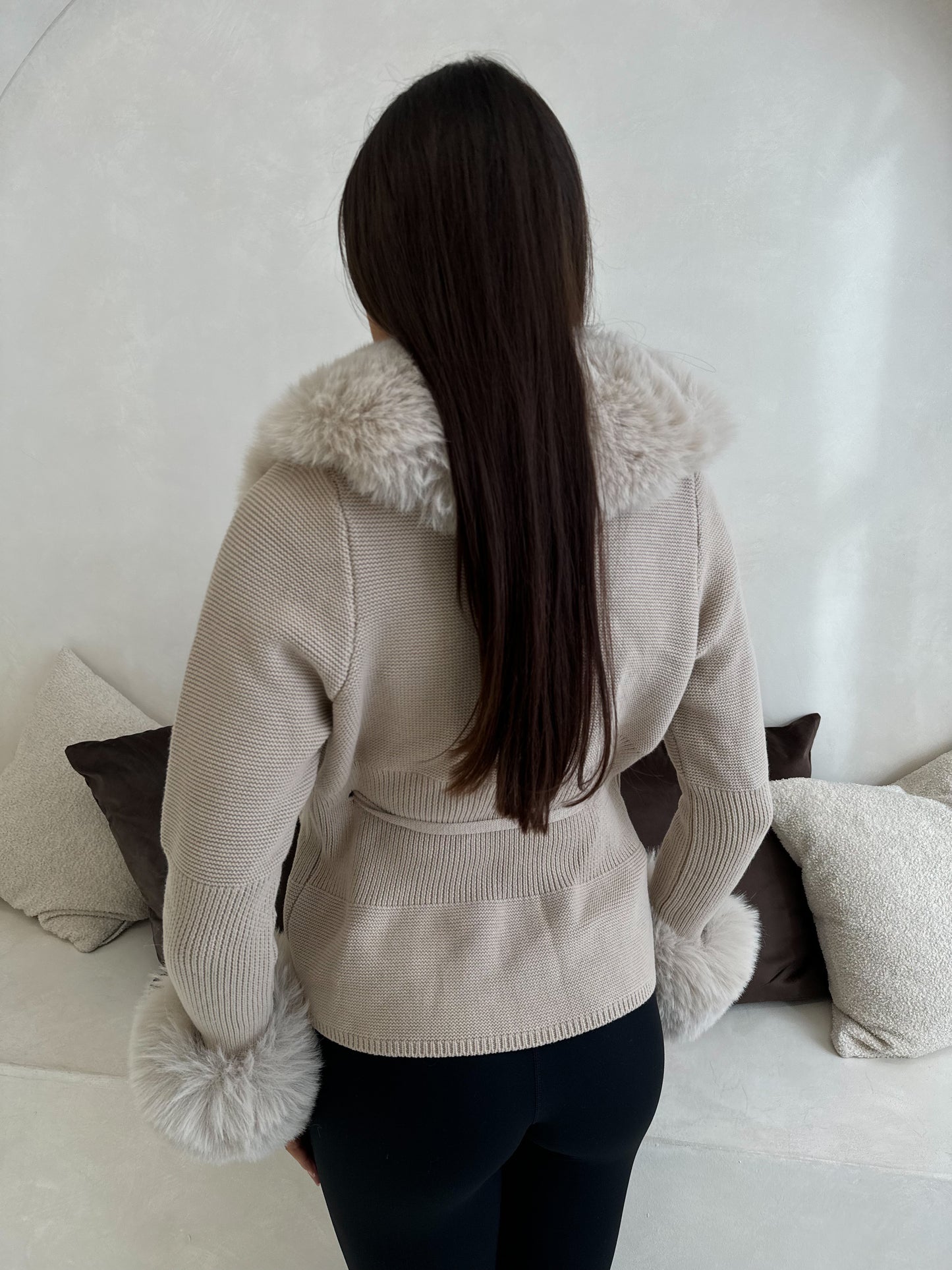 The ‘Geneva’ Faux Fur Cardigan Beige