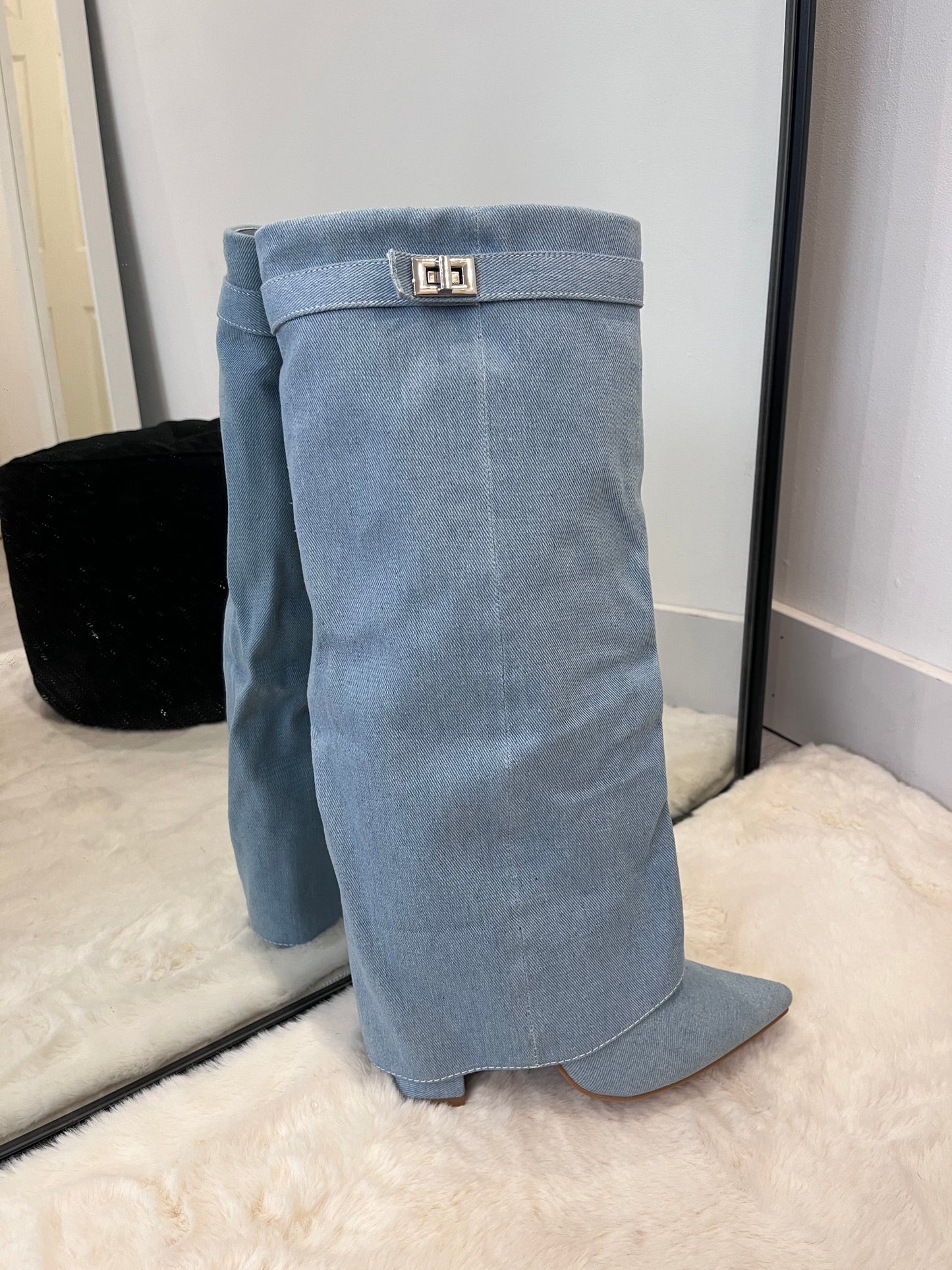 The ‘Gia’ Denim Knee High Boots
