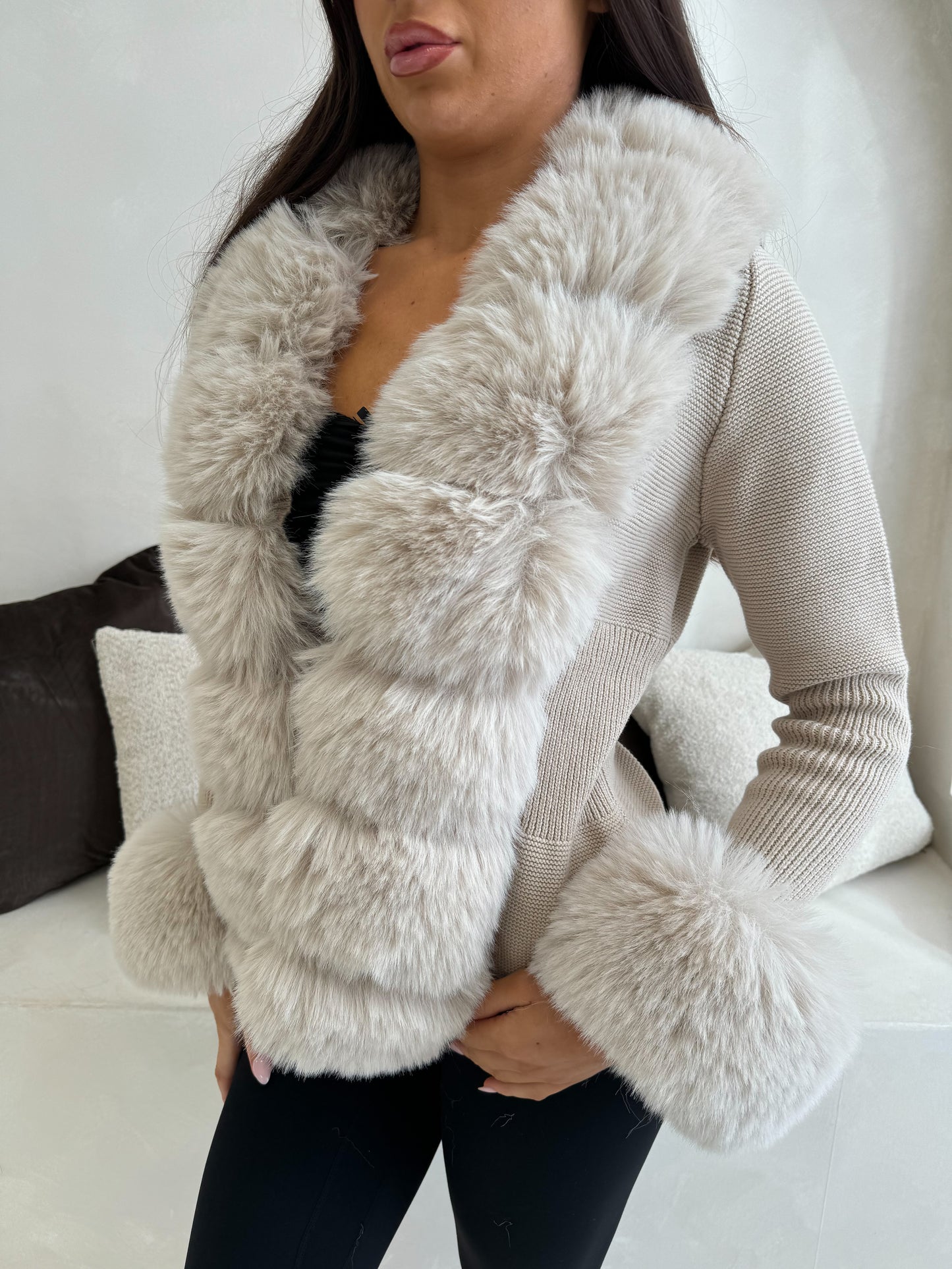 The ‘Geneva’ Faux Fur Cardigan Beige