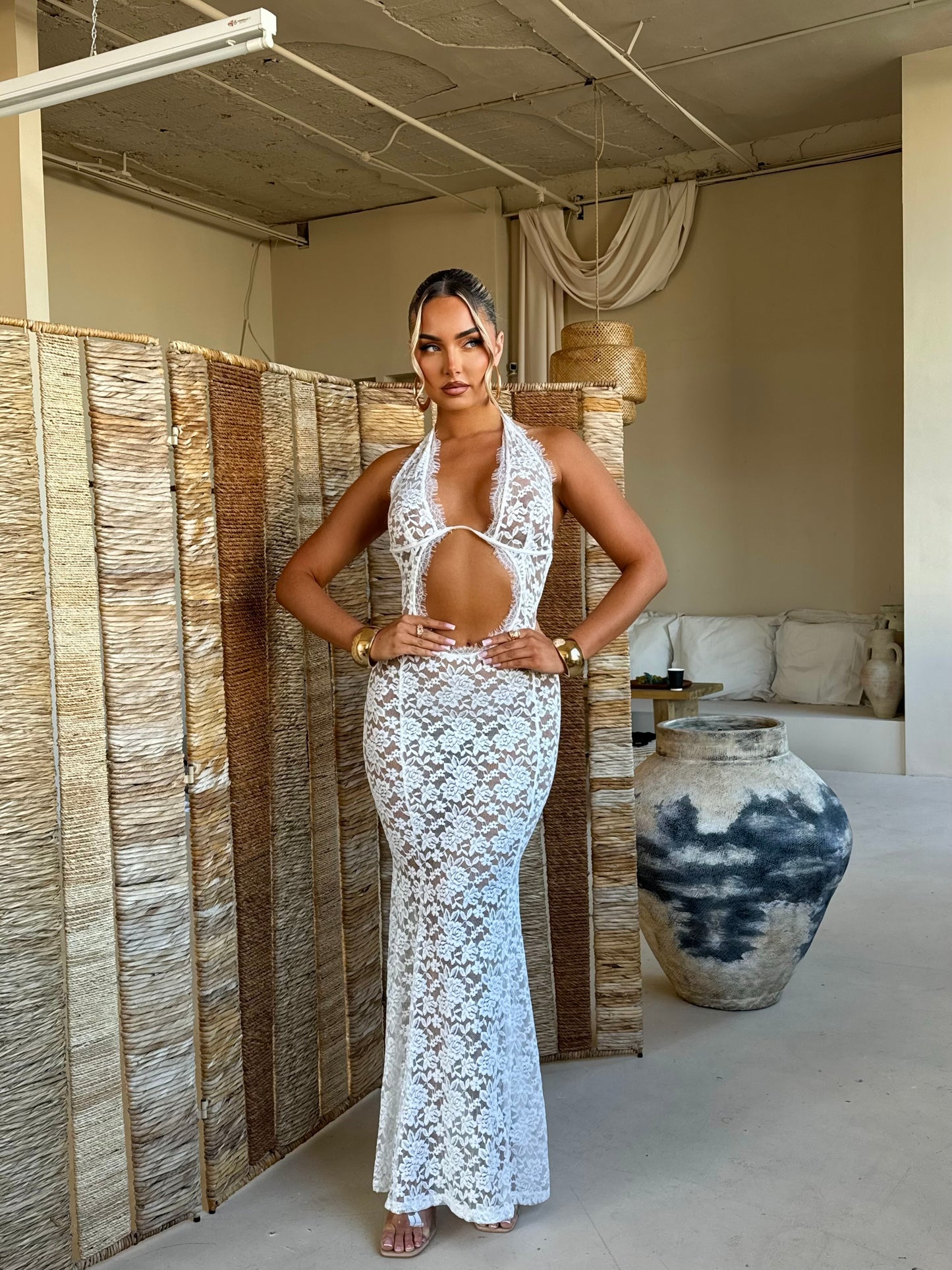 The ‘Serafina’ White Lace Maxi Dress