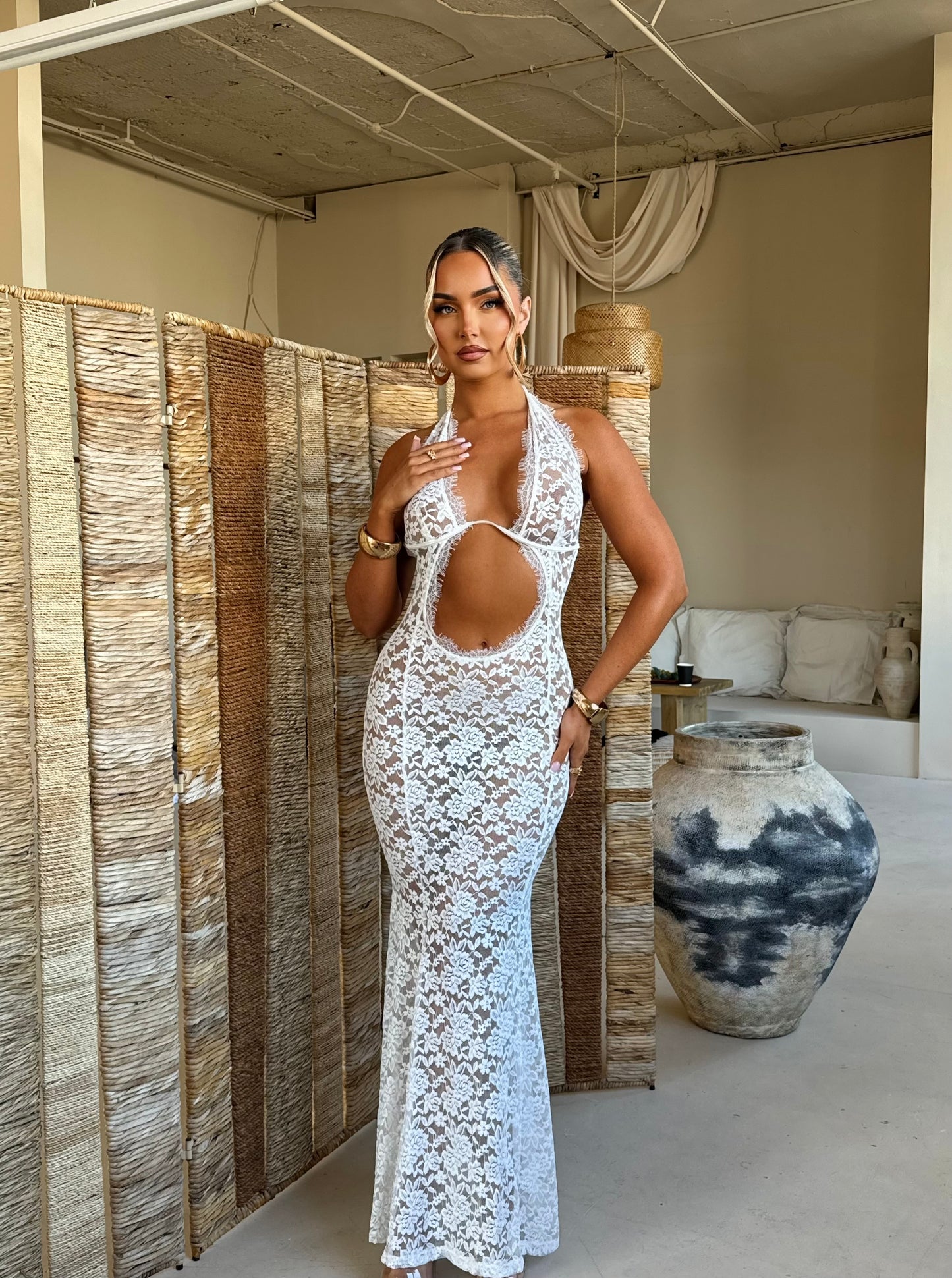 The ‘Serafina’ White Lace Maxi Dress