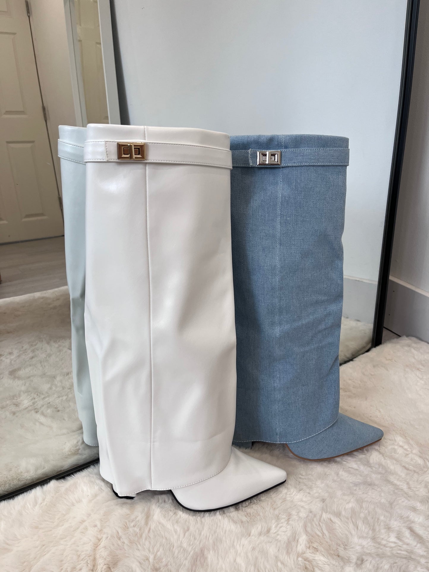 The ‘Gia’ Denim Knee High Boots