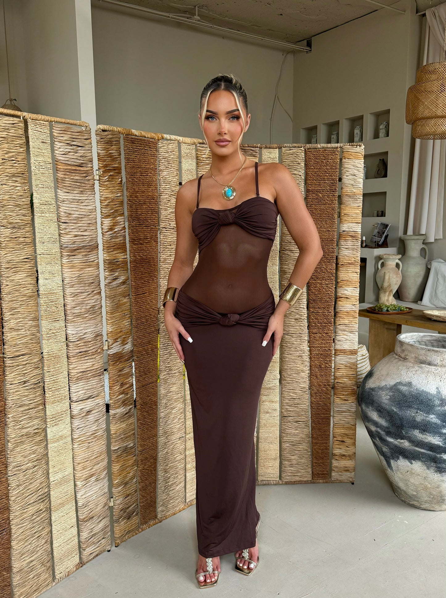 The ‘Mina’ Knot Maxi Dress Brown