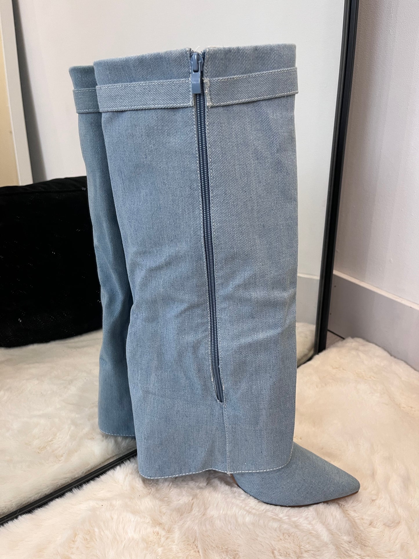 The ‘Gia’ Denim Knee High Boots