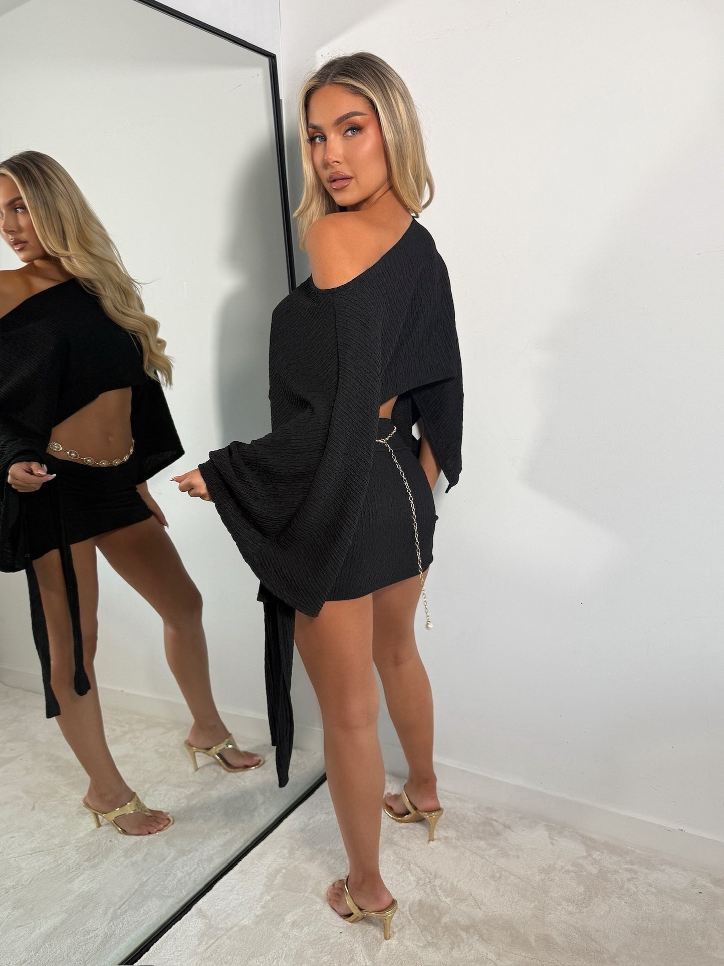 The ‘Evening Muse’ Off Shoulder Mini Skirt Set