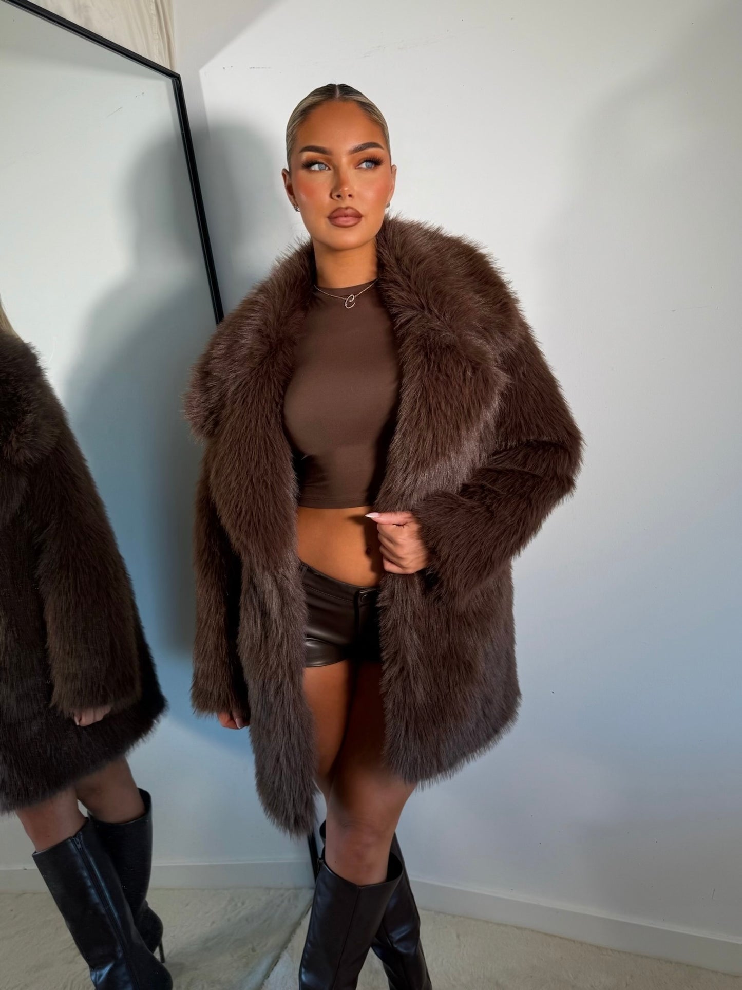 The ‘Aspen’ Luxury Brown Faux Fur Coat