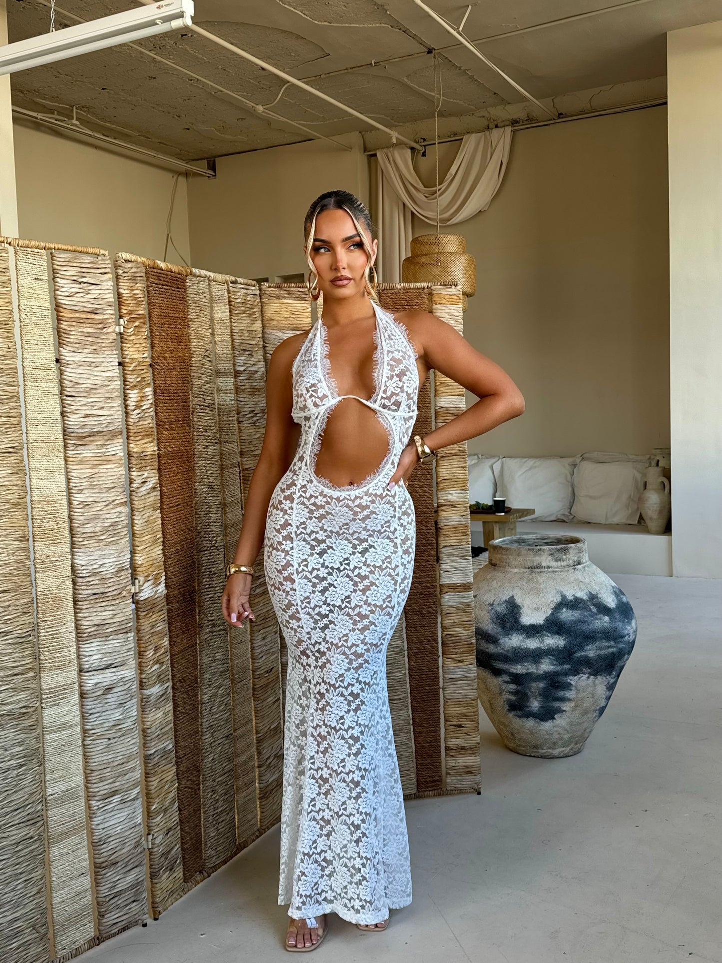 The ‘Serafina’ White Lace Maxi Dress