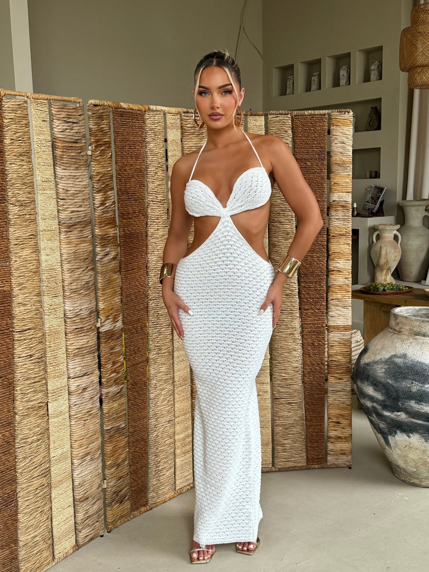 The ‘Nessa’ White Crochet Maxi Dress