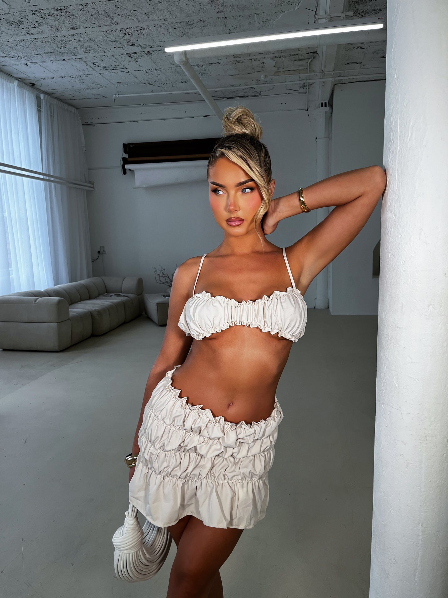 The ‘Nova’ Ruffle Mini Skirt Set Nude