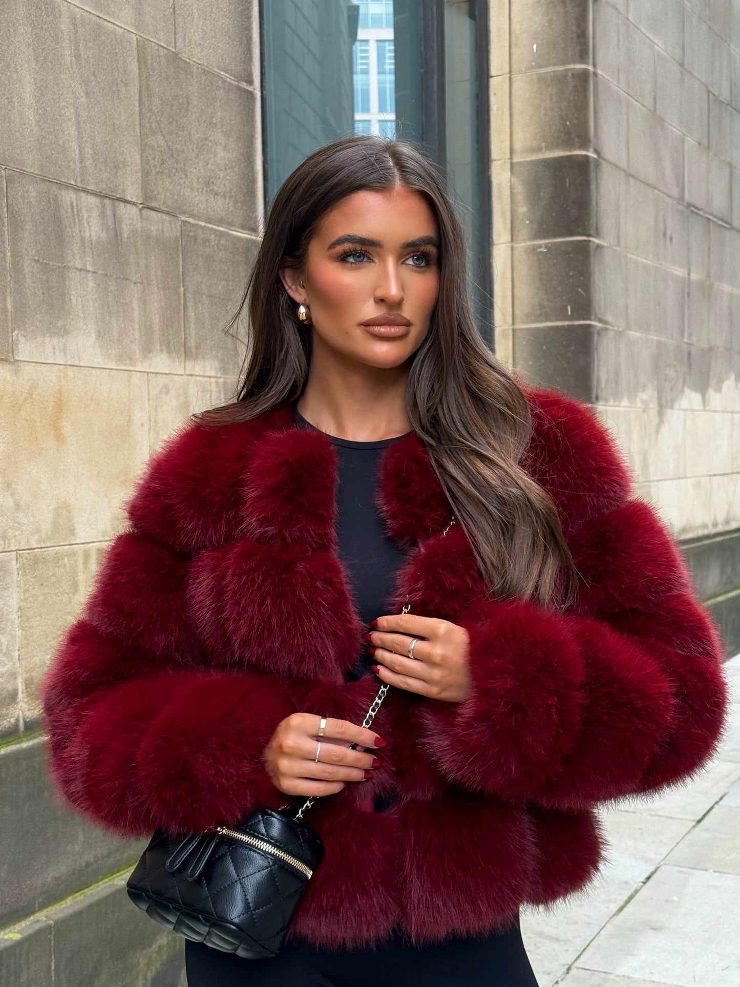 The ‘Milan’ Luxury Faux Fur Coat Burgundy