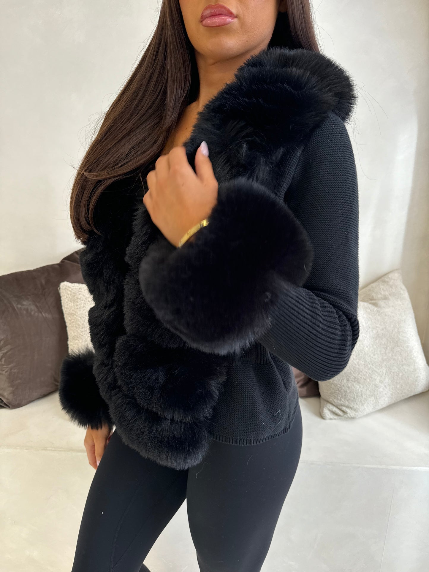 The ‘Geneva’ Faux Fur Cardigan Black