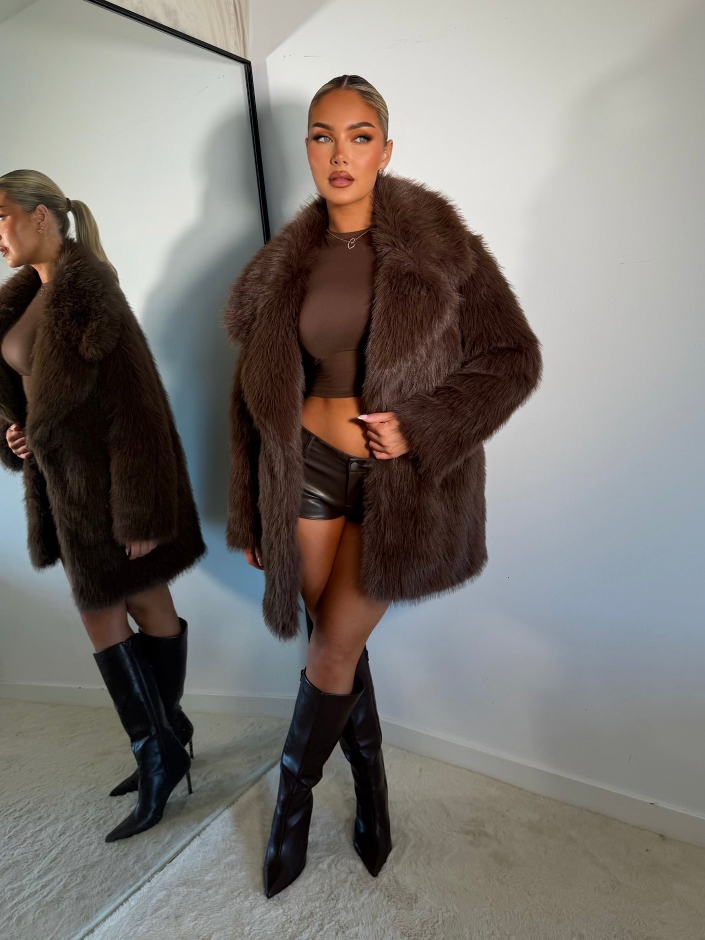 The ‘Aspen’ Luxury Brown Faux Fur Coat