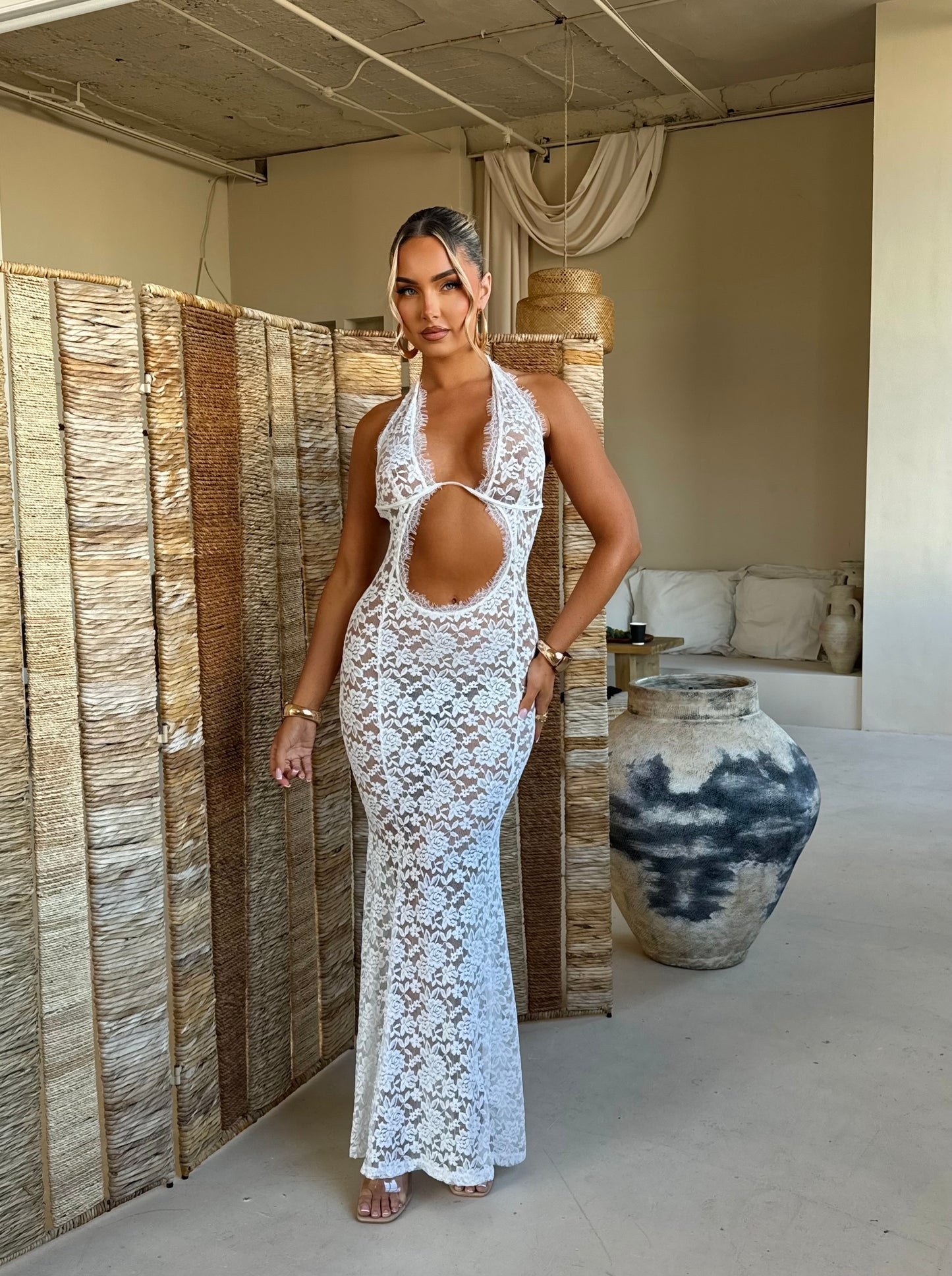 The ‘Serafina’ White Lace Maxi Dress