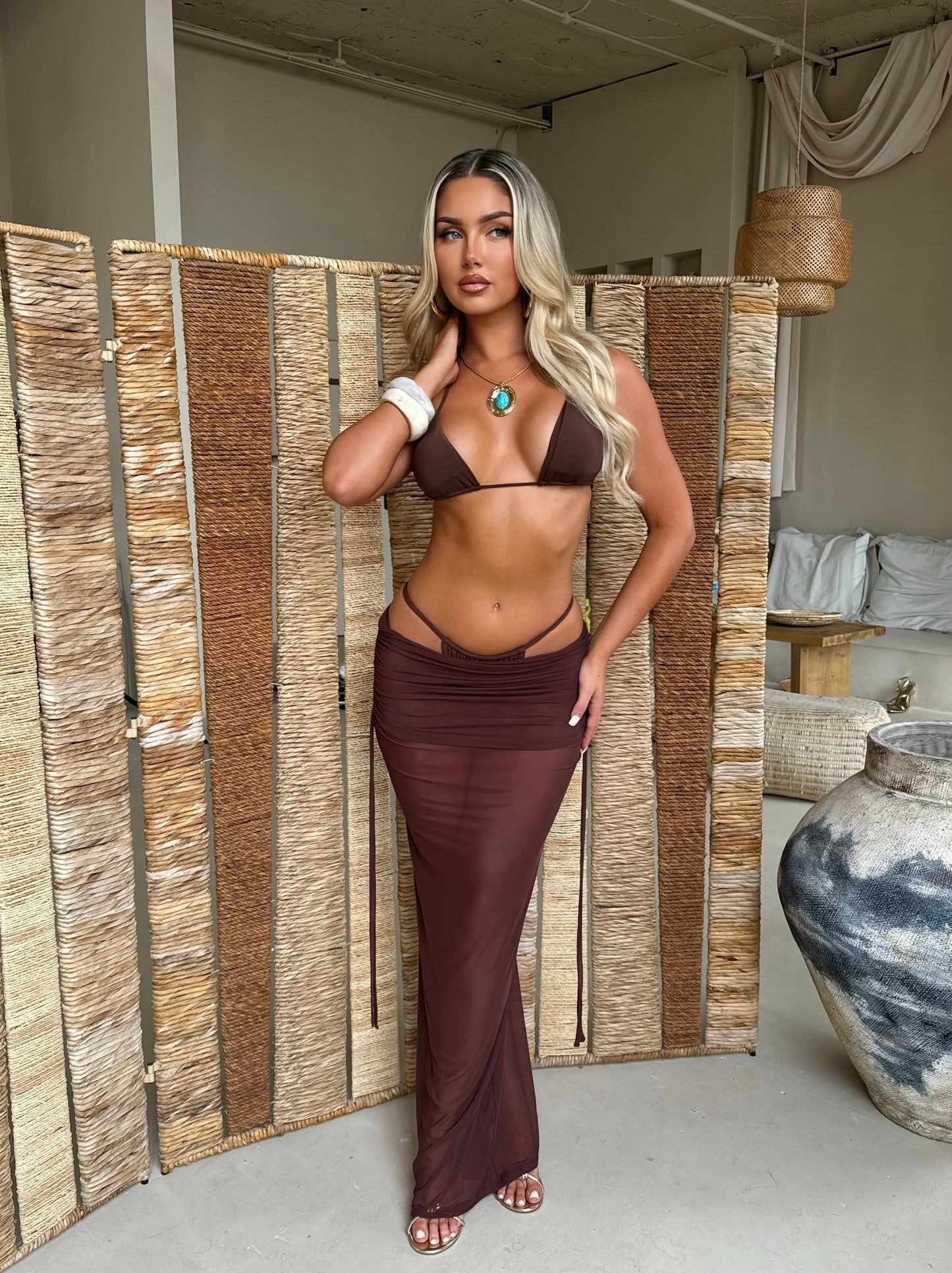 The ‘Alia’ 3 Piece Bikini Set & Skirt Brown