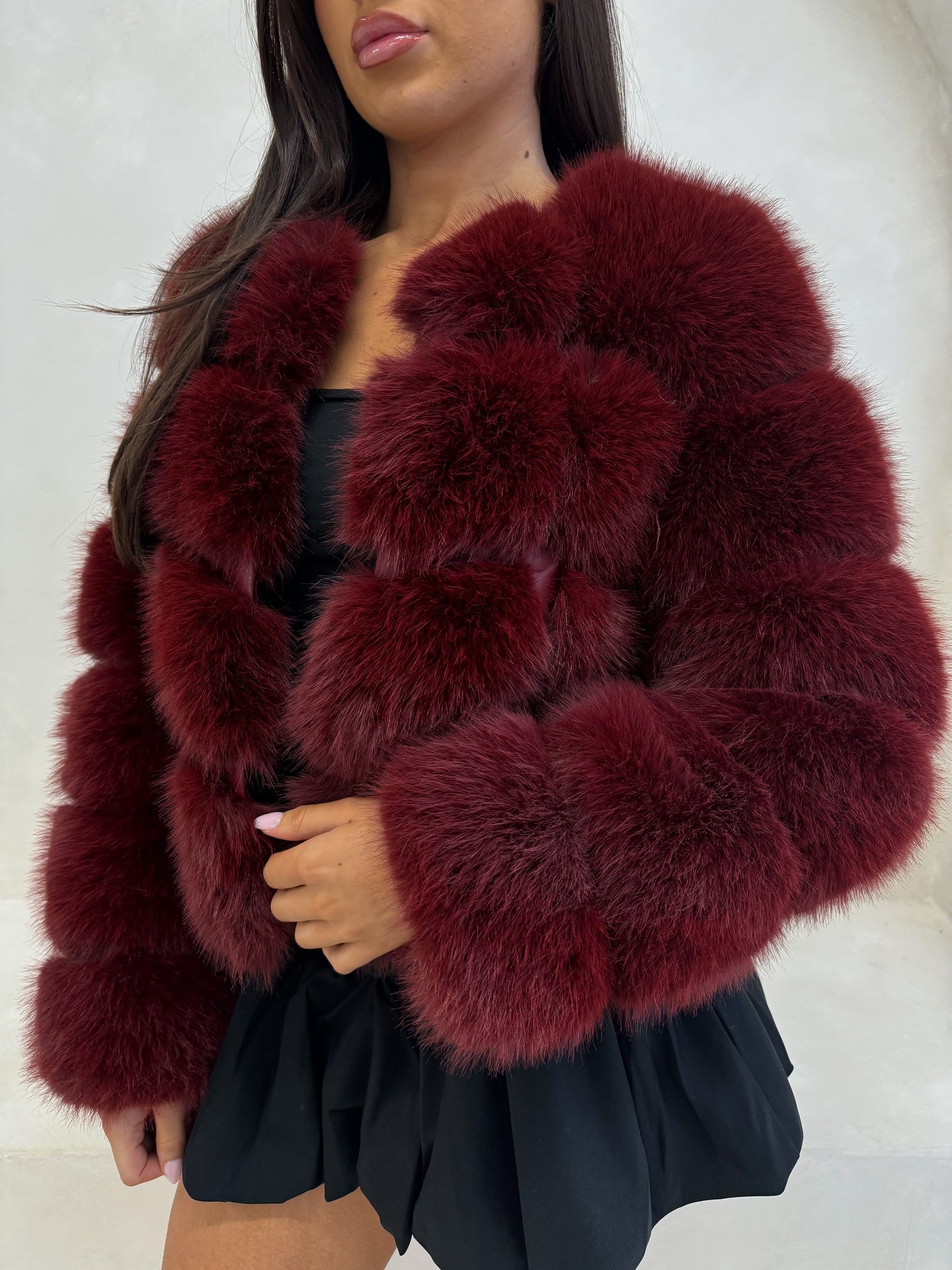 The ‘Milan’ Luxury Faux Fur Coat Burgundy