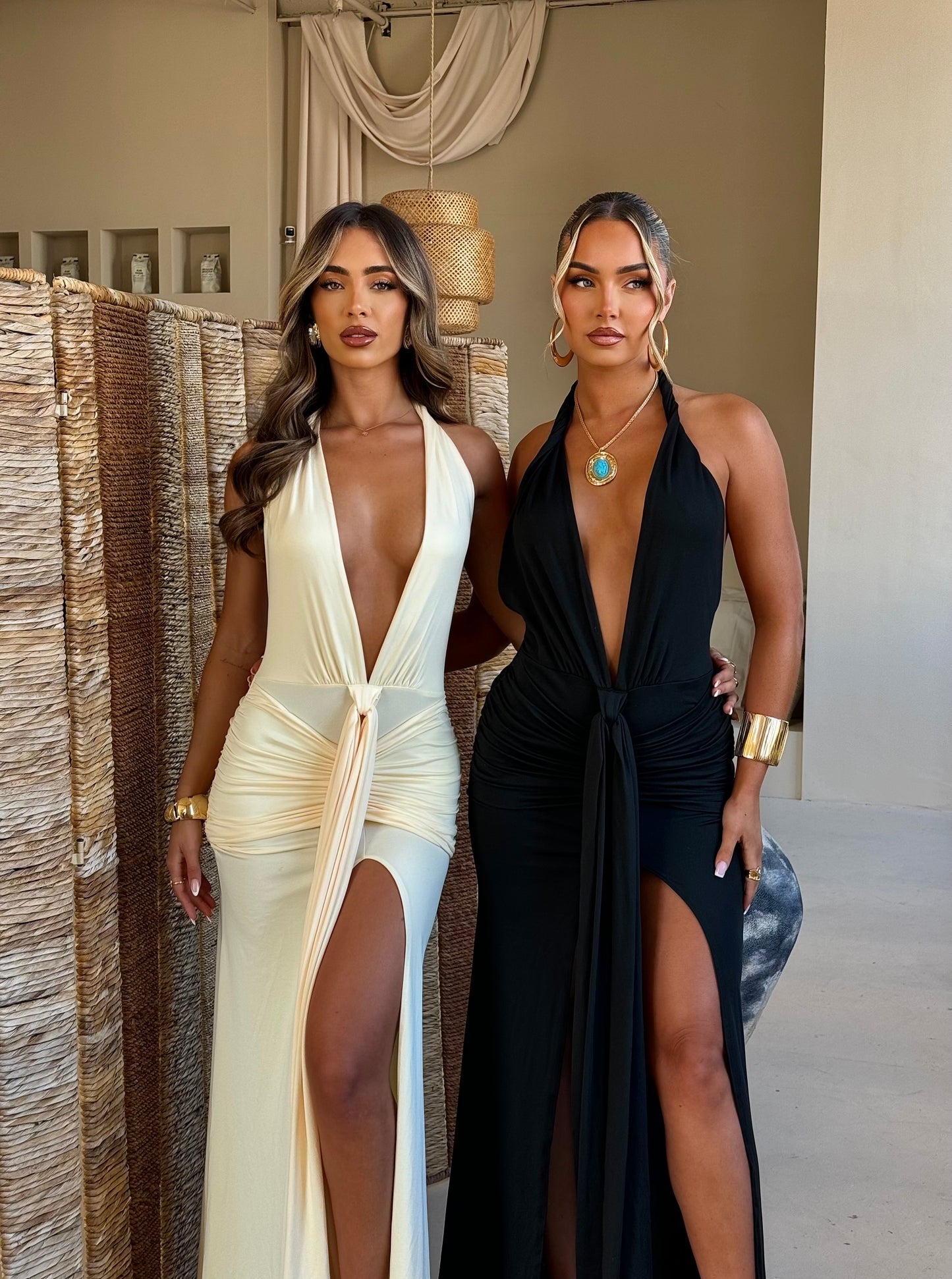 The ‘Avani’ Split Ruched Maxi Dress Black