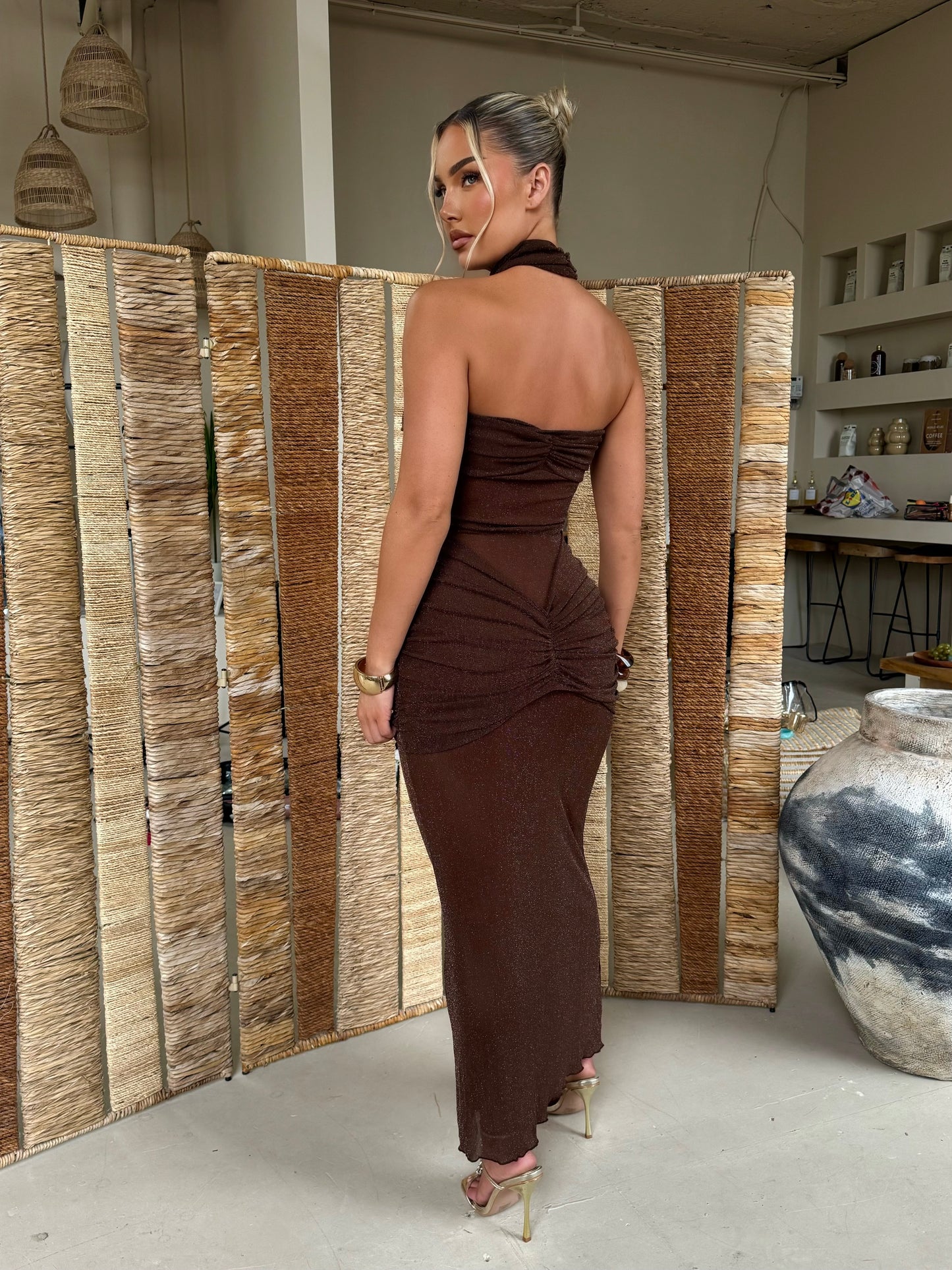 The ‘Evara’ Ruched Maxi Brown