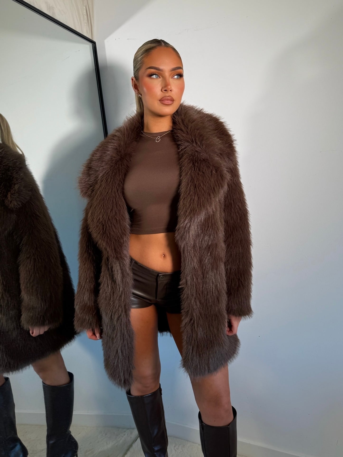 The ‘Cocoa Crush’ Brown Leather Mini Shorts