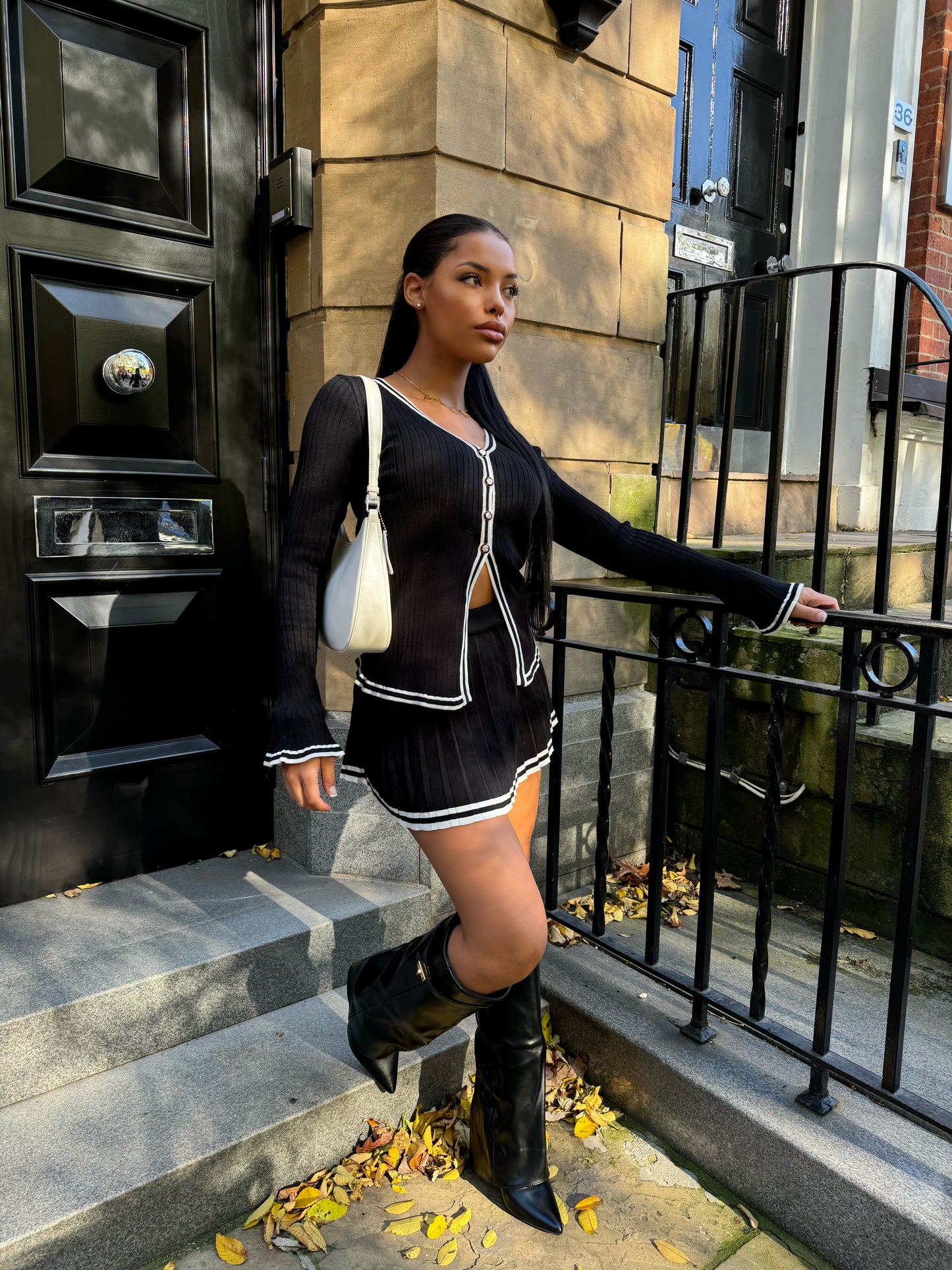 The ‘Demmy’ Pleated Skirt & Cardigan Set