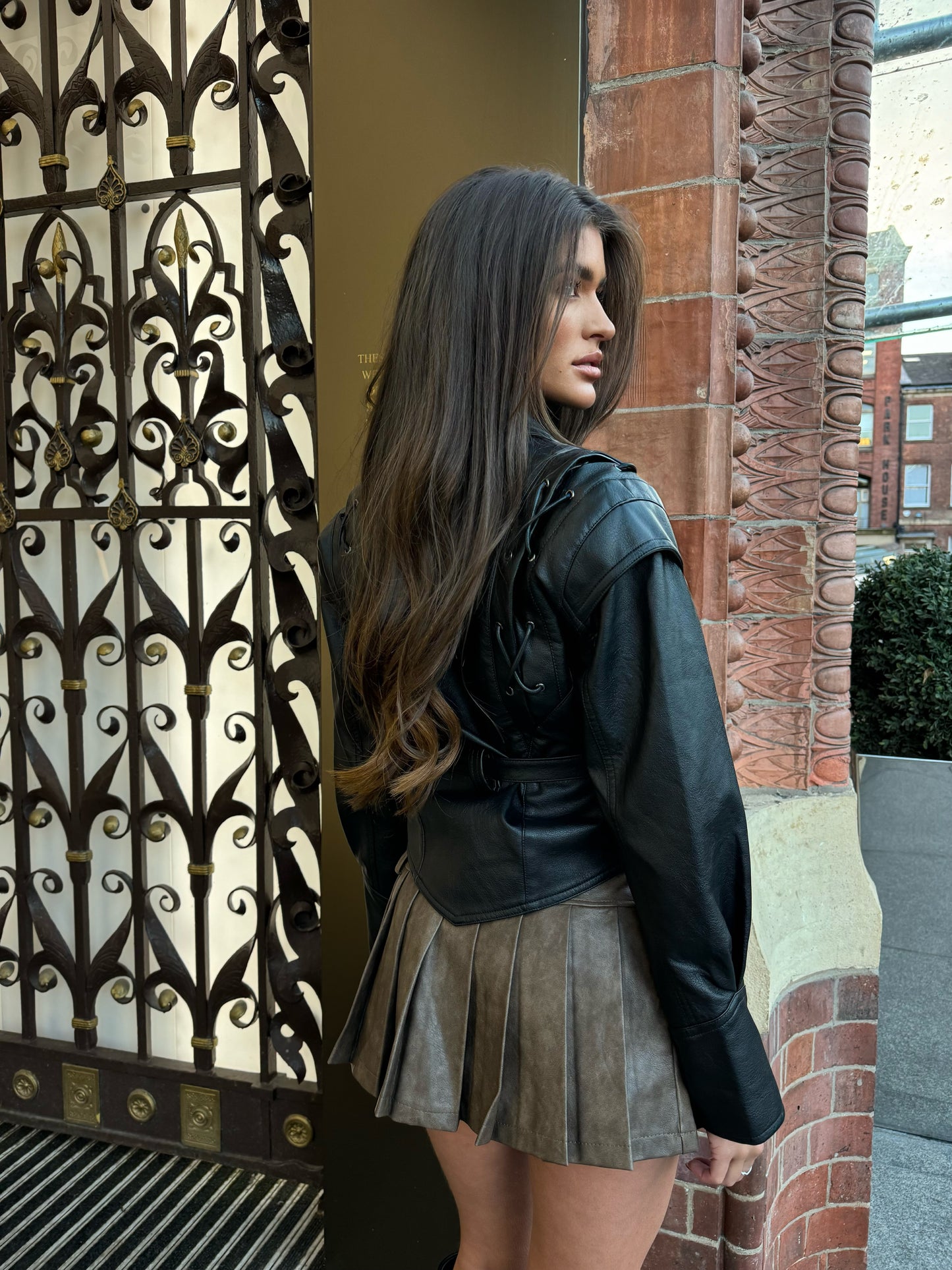 The ‘Wren’ Tie Waist Leather Jacket Black