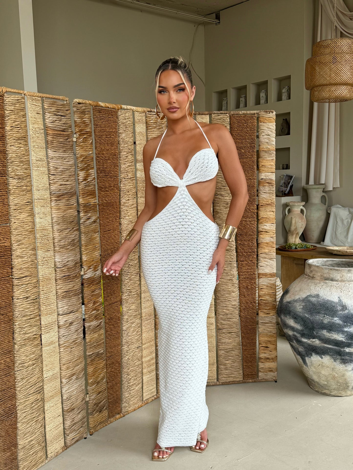 The ‘Nessa’ White Crochet Maxi Dress