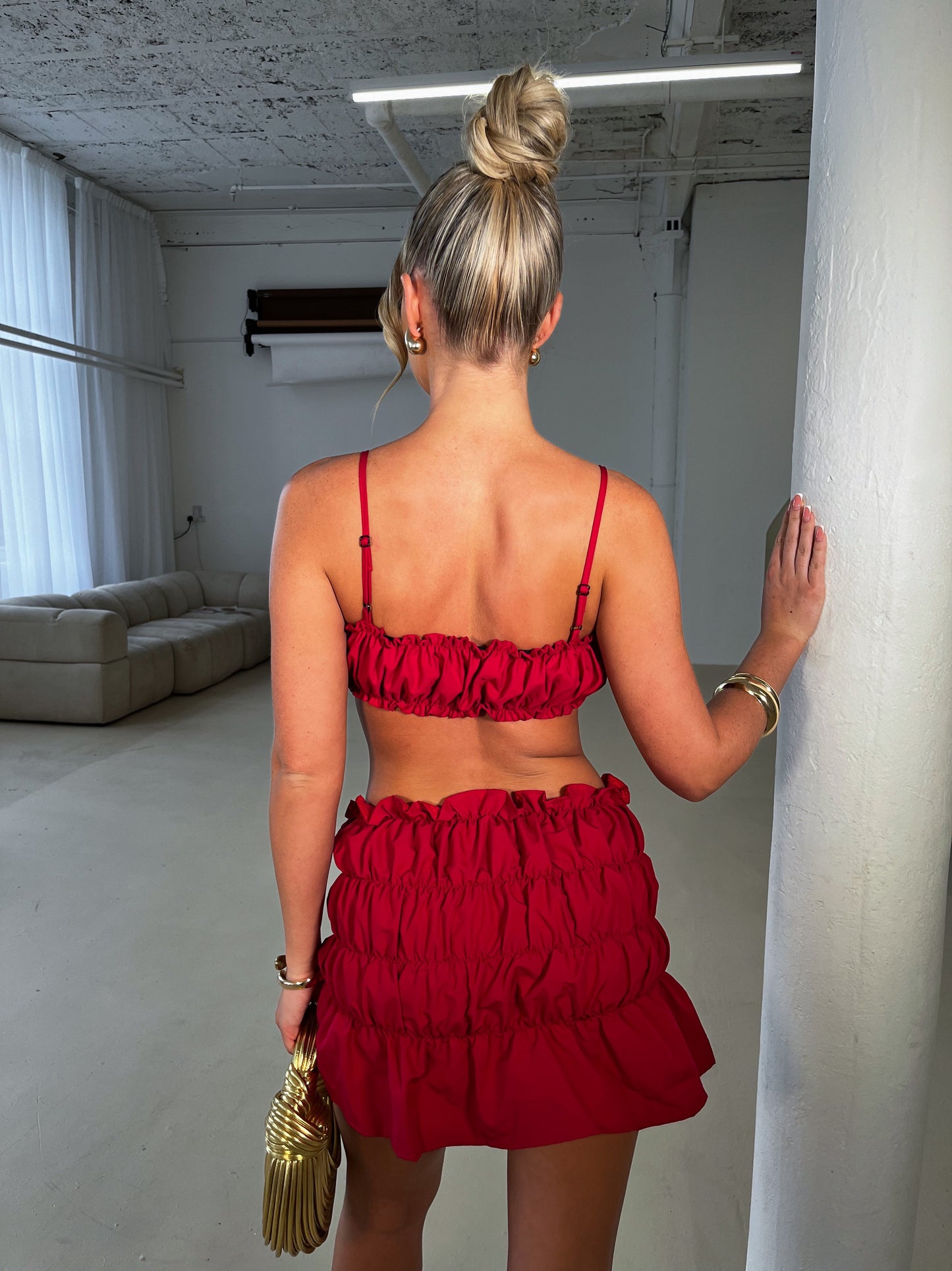 The ‘Nova’ Ruffle Mini Skirt Set Raspberry