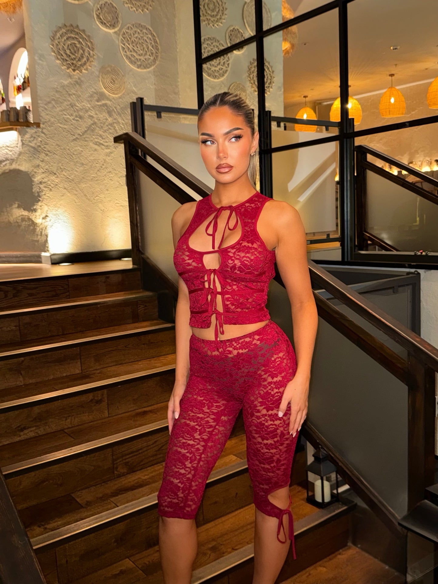 The ‘Allure’ Burgundy Capri Lace Set