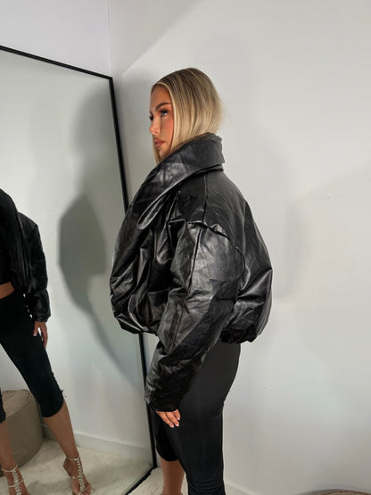 The ‘Arlo’ Black Leather Puffer Jacket