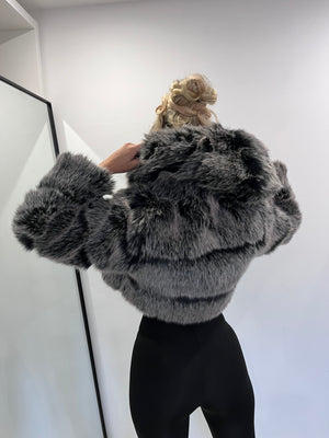 The ‘Storm’ Grey Hooded Cropped Faux Fur Coat