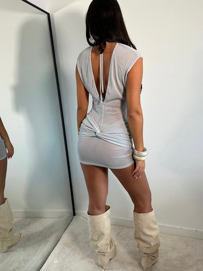 The ‘Moonstone’ Mesh Silver 3 Piece Dress