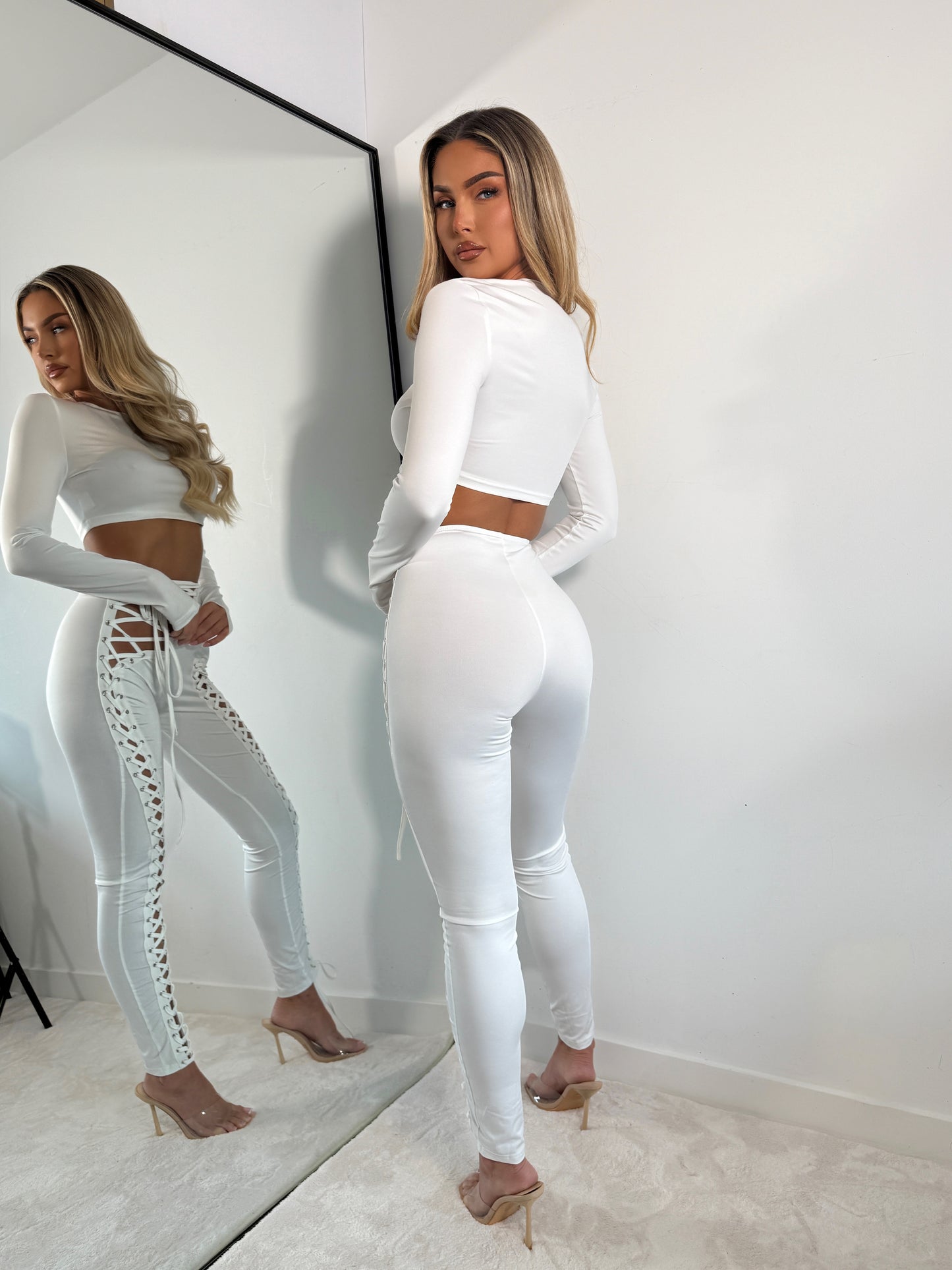 The ‘Say Less’ Lace Up Detail Trouser Set White
