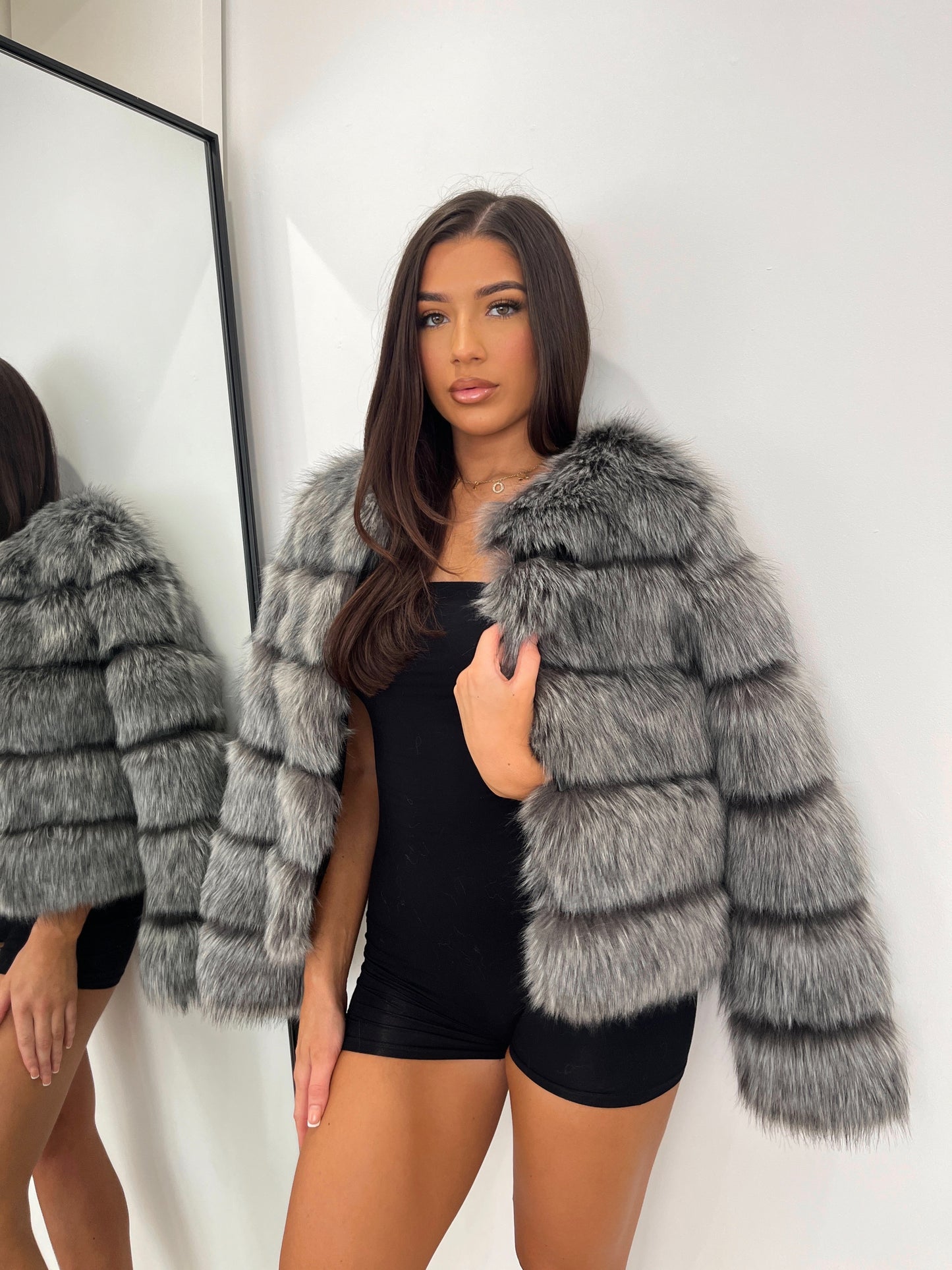 ‘Wolf Grey’ Luxury Faux Fur Coat