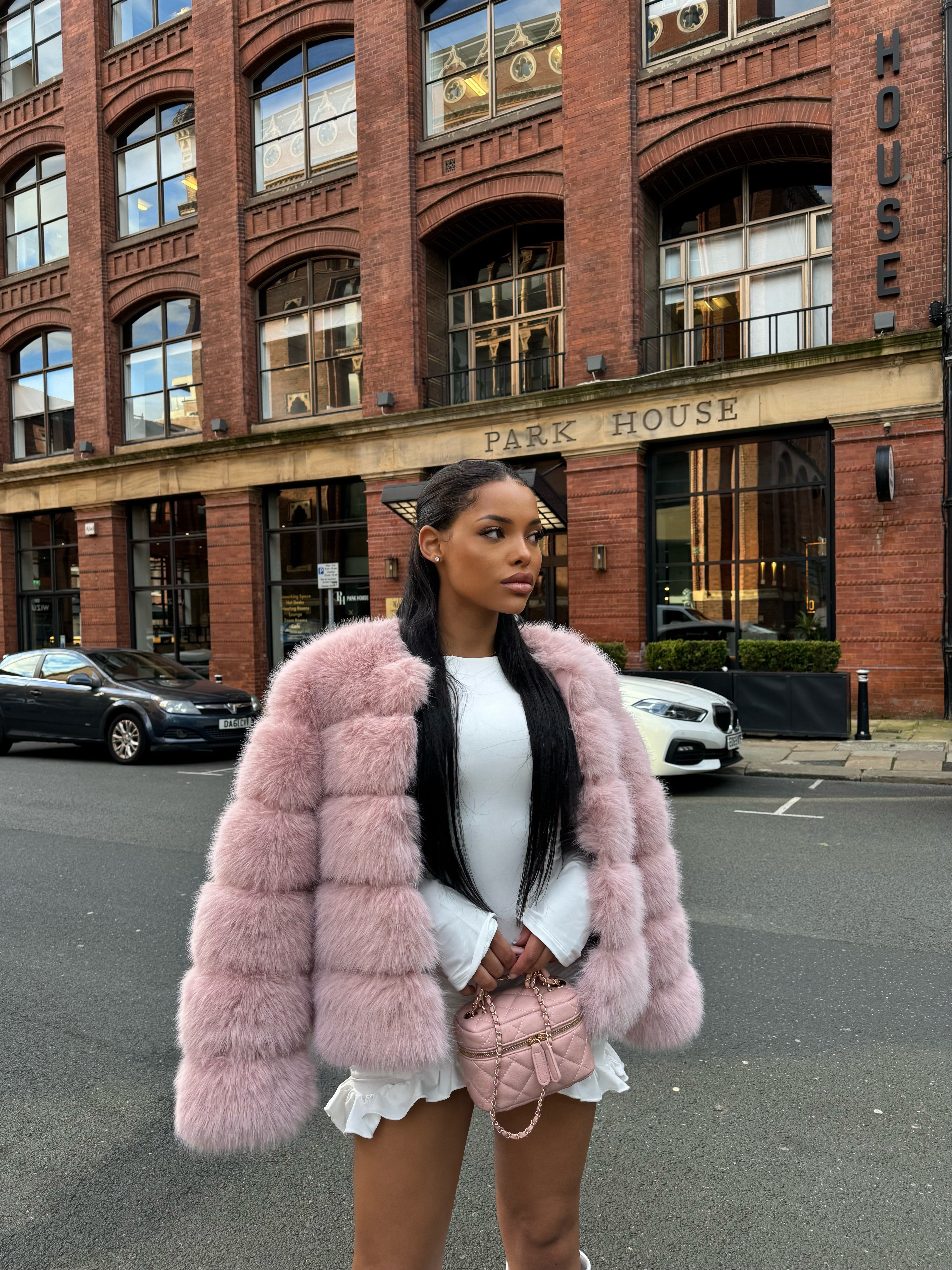 Pink mink coat deals