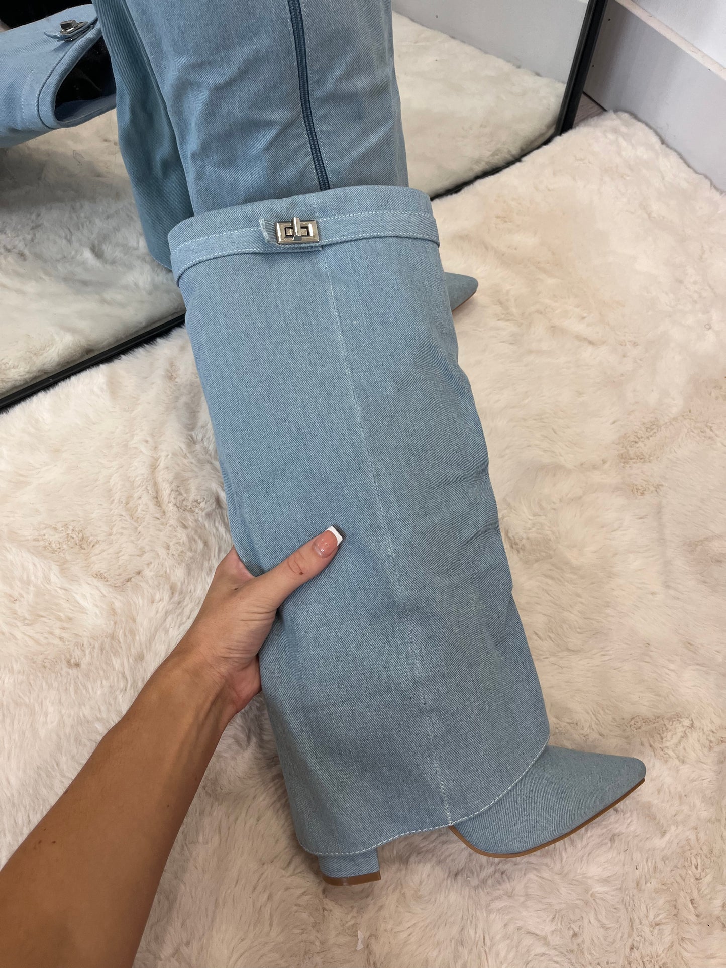 The ‘Gia’ Denim Knee High Boots