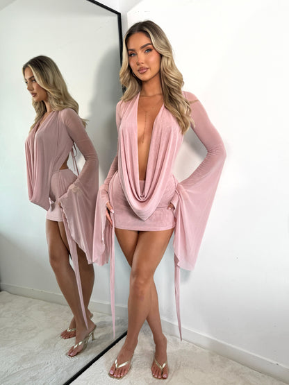 The ‘Night Code’ Drape Mesh Mini Dress Pink