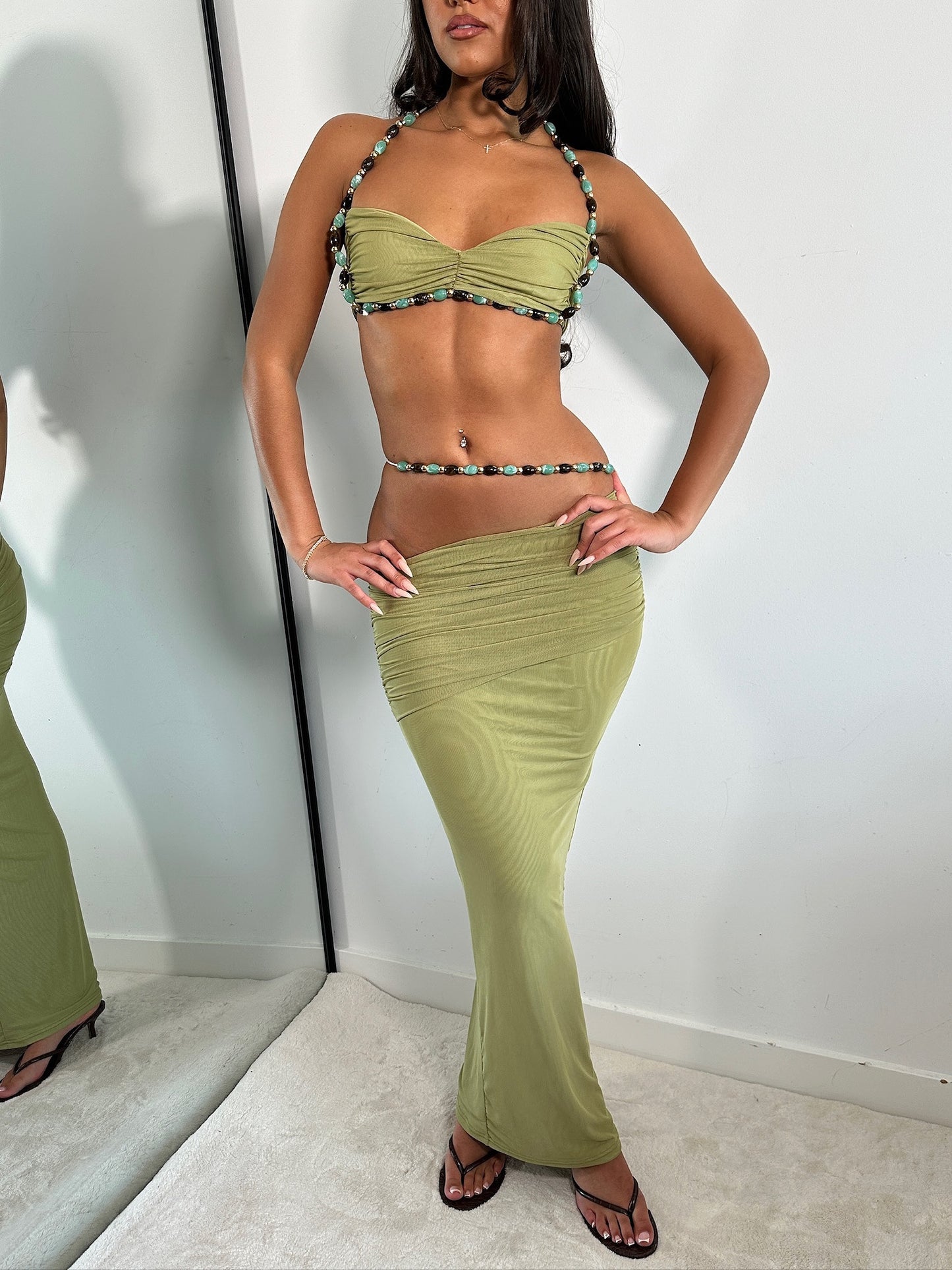 The ‘Ocean Drive’ Olive Maxi Skirt Set