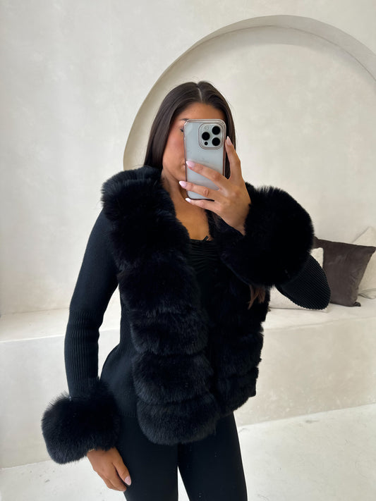 The ‘Geneva’ Faux Fur Cardigan Black