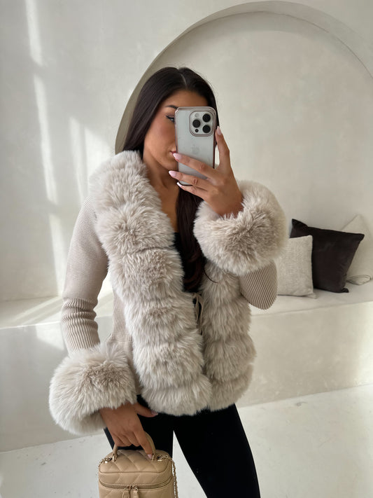 The ‘Geneva’ Faux Fur Cardigan Beige