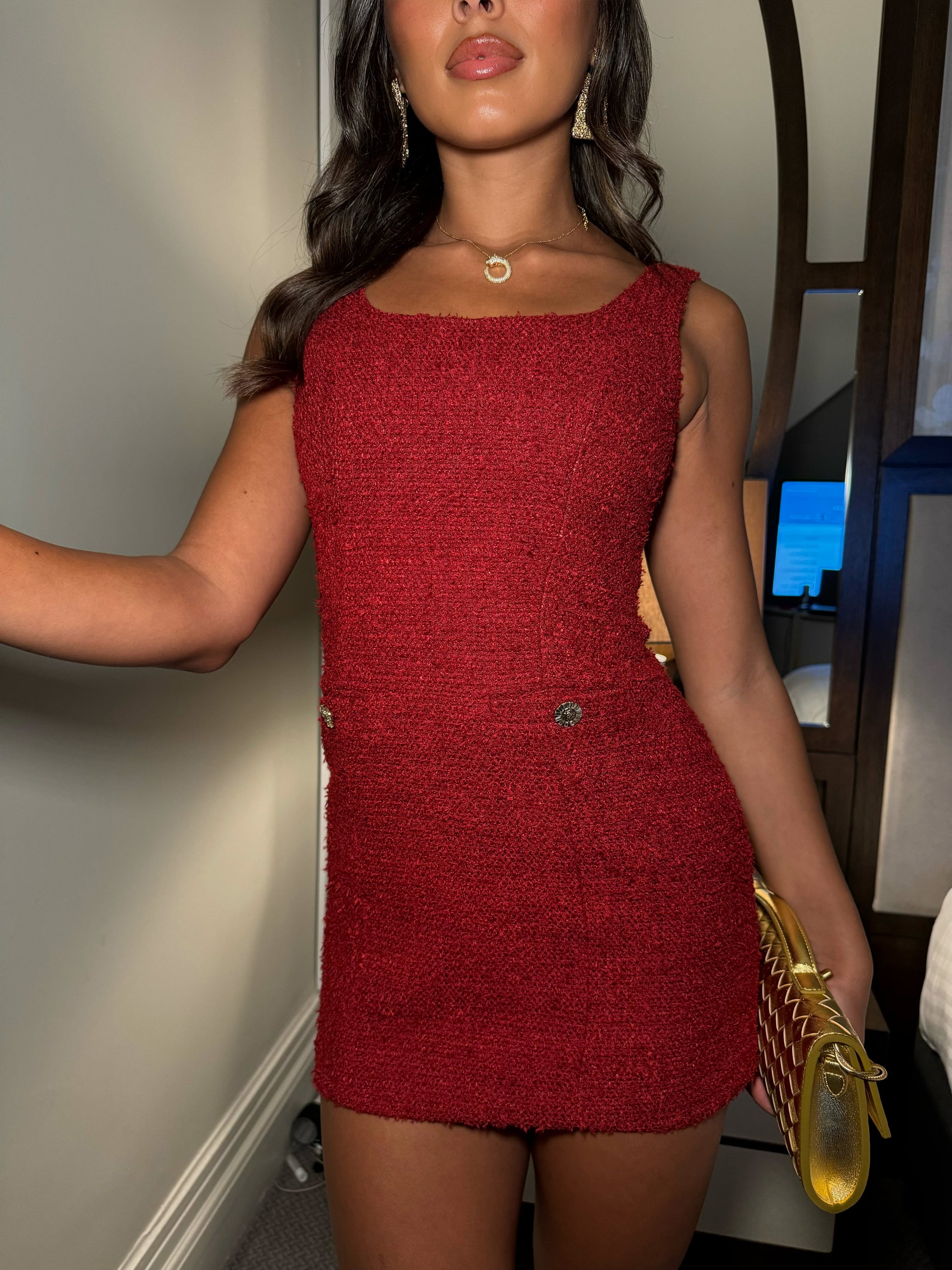 red tweed mini dress Miss Circle Women Tae Red Tweed Long Sleeve Drop Waist Mini Dress