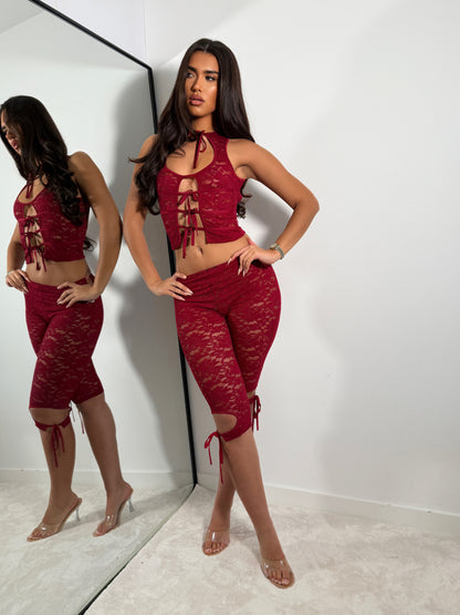 The ‘Allure’ Burgundy Capri Lace Set