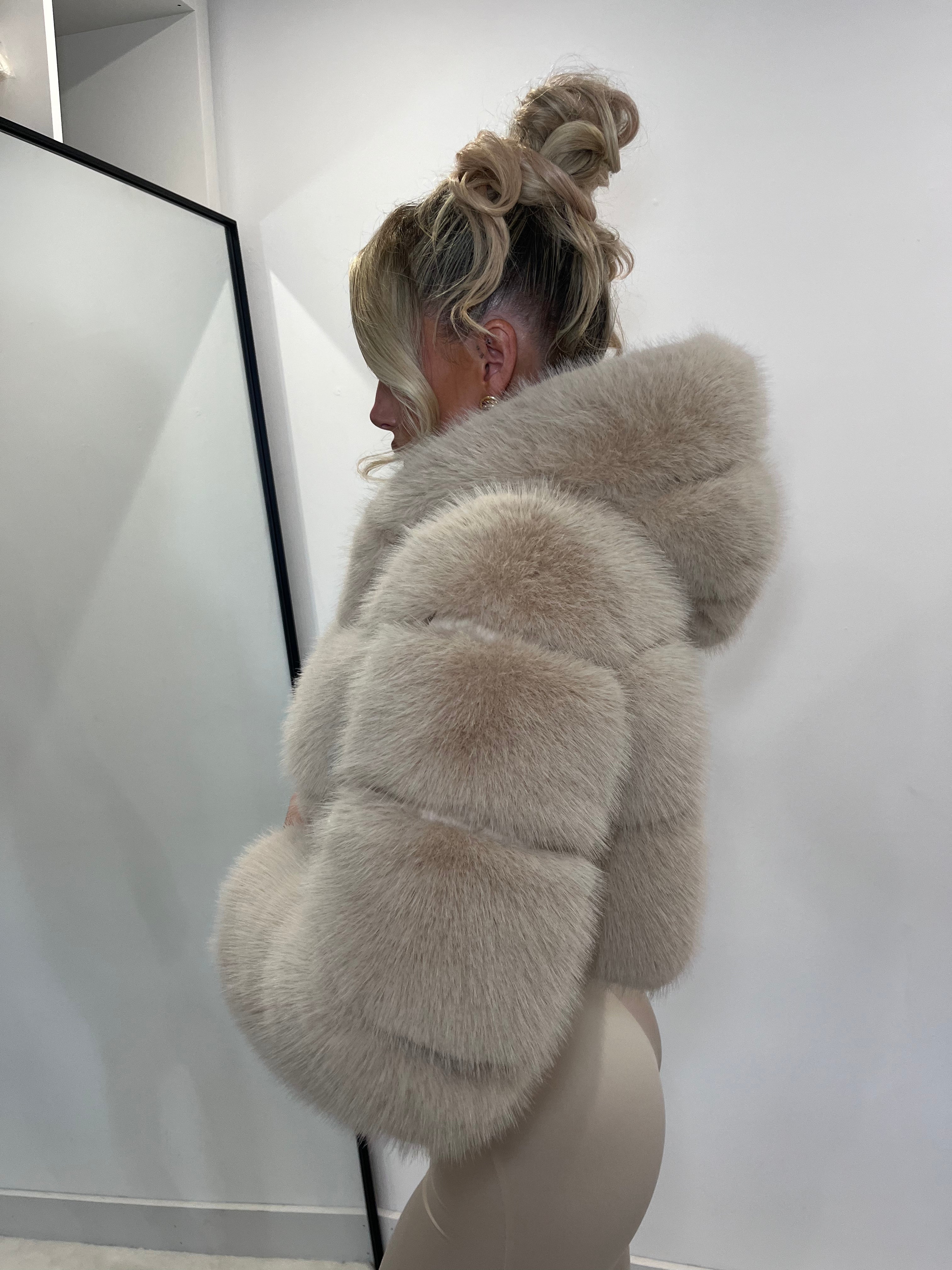 Hooded faux fur coat uk on sale