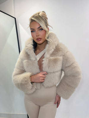 The ‘Latte’ Natural Hooded Cropped Faux Fur Coat