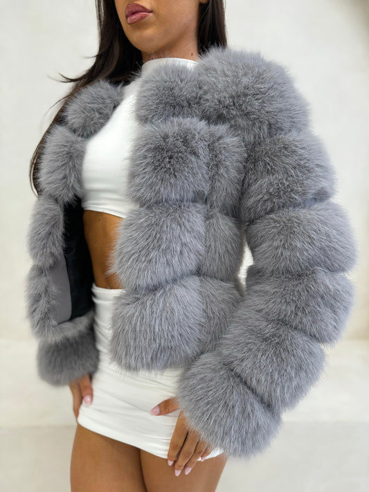 The ‘Milan’ Luxury Faux Fur Coat Dove Grey