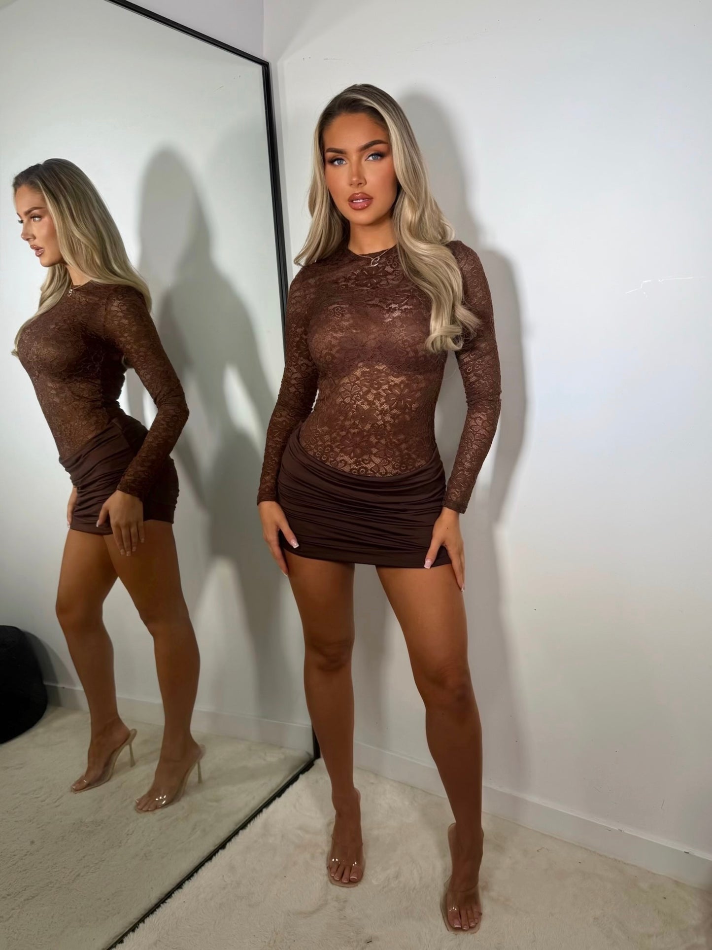 The ‘Truffle Touch’ Brown Lace Mini Dress