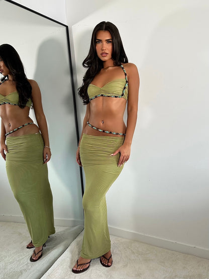 The ‘Ocean Drive’ Olive Maxi Skirt Set