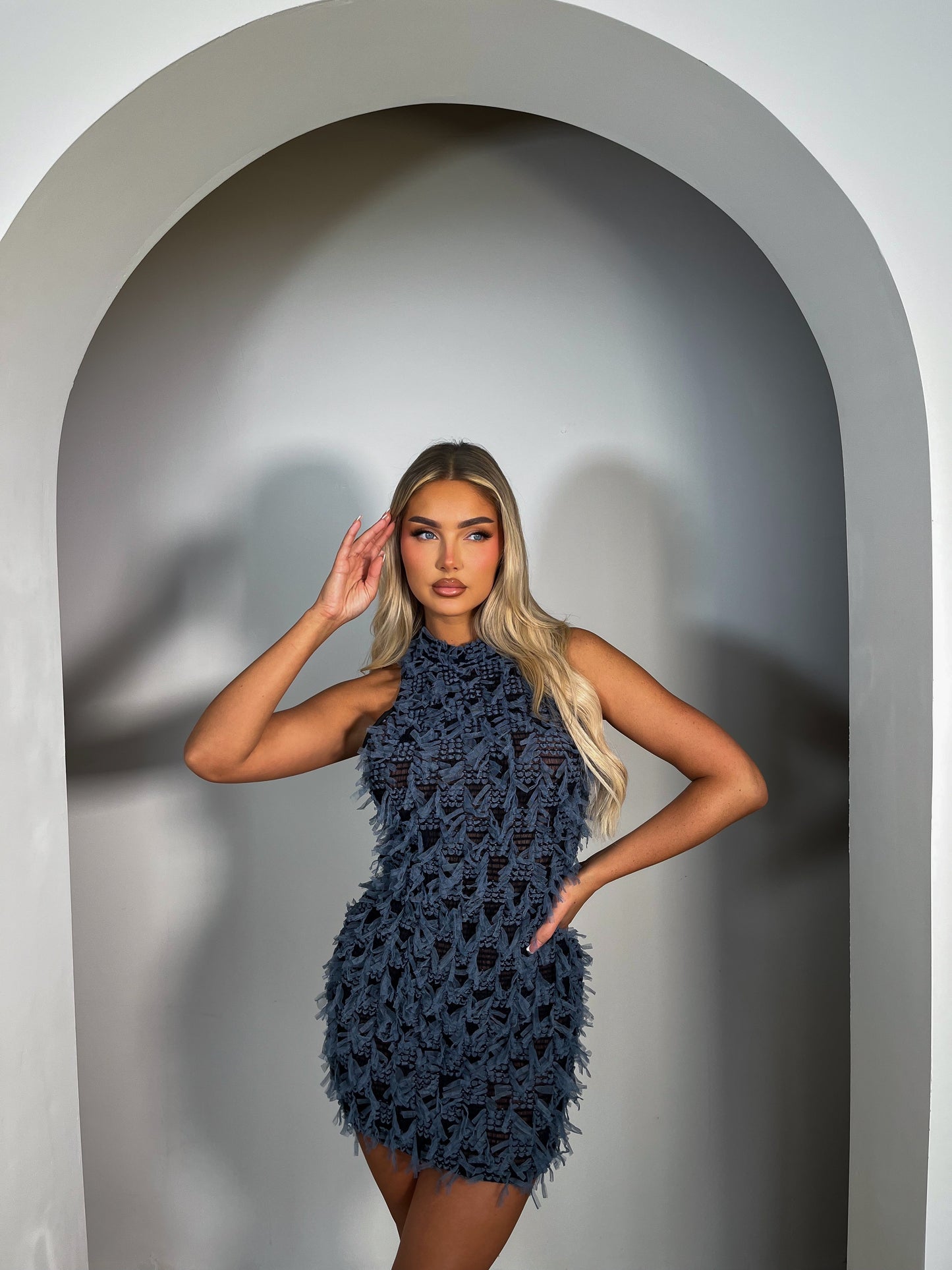 The ‘Farrah’ Ruffle Mini Dress Blue