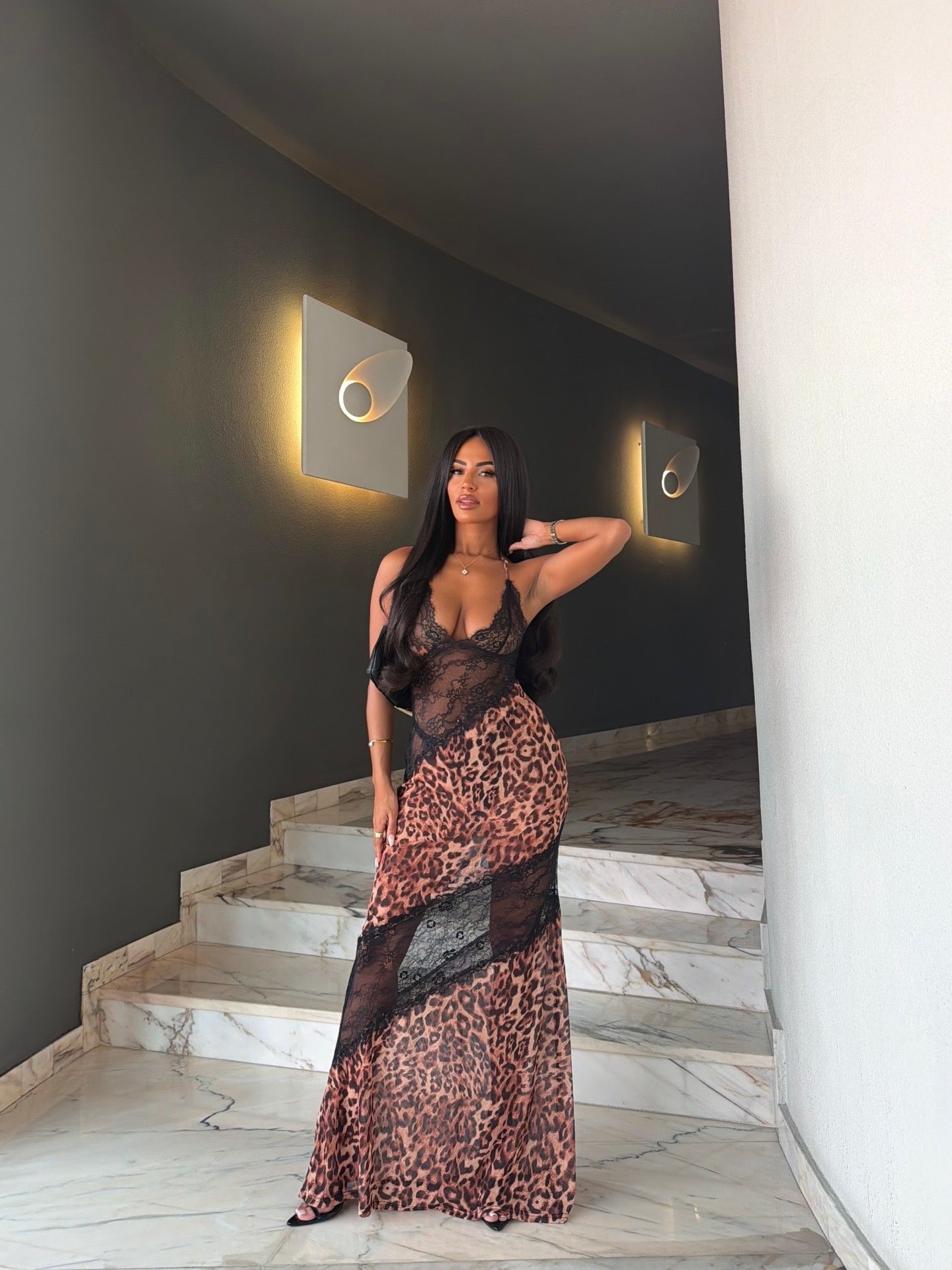 The ‘Untamed Muse’ Leopard Lace Maxi Dress