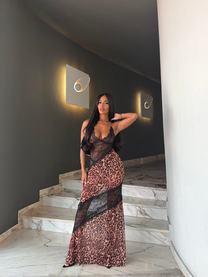The ‘Untamed Muse’ Leopard Lace Maxi Dress
